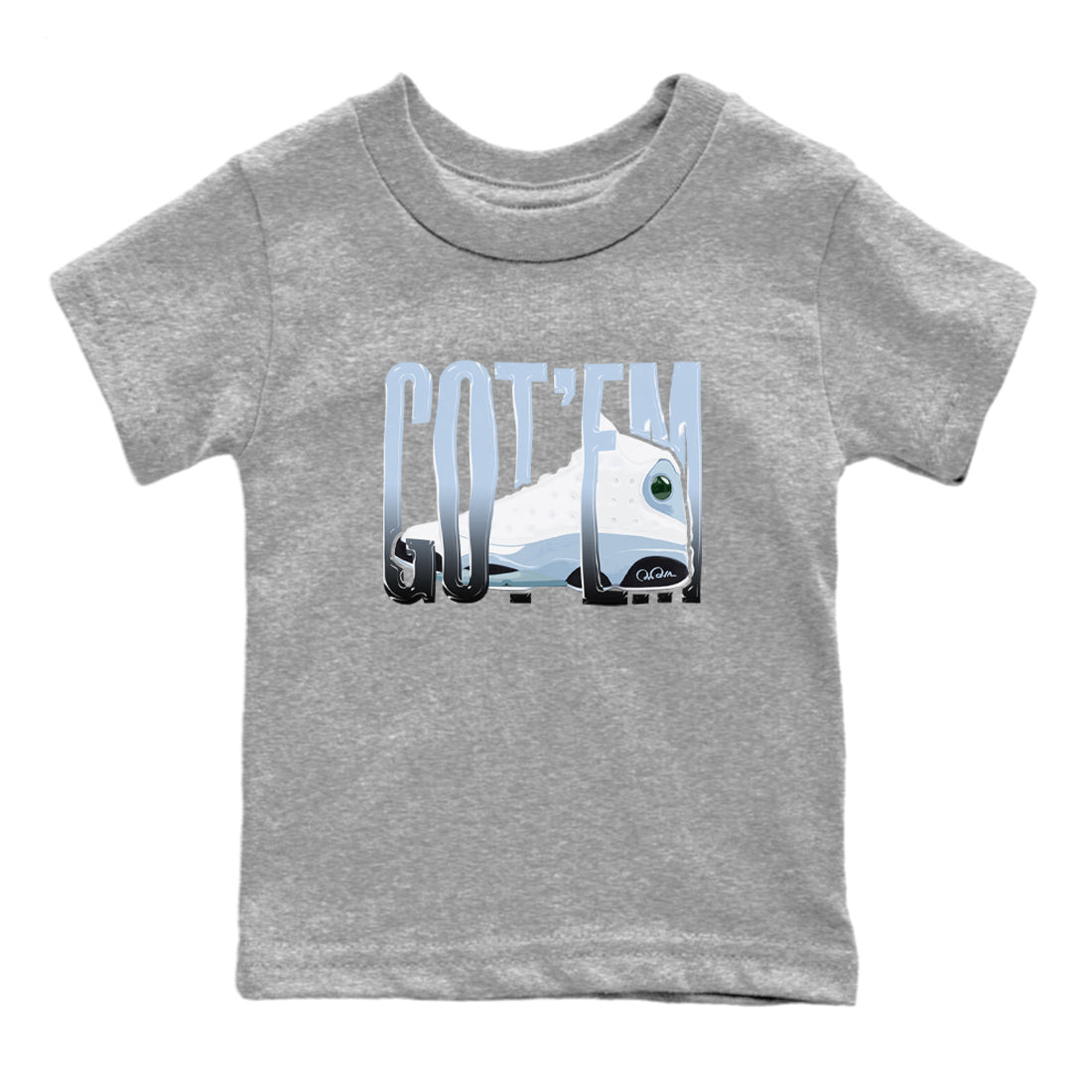 Air Jordan 13 Blue Grey shirt to match jordans Wiggling Gotem sneaker tees AJ13 Blue Grey SNRT sneaker release tees baby toddler Heather Grey 2 cotton Shirt