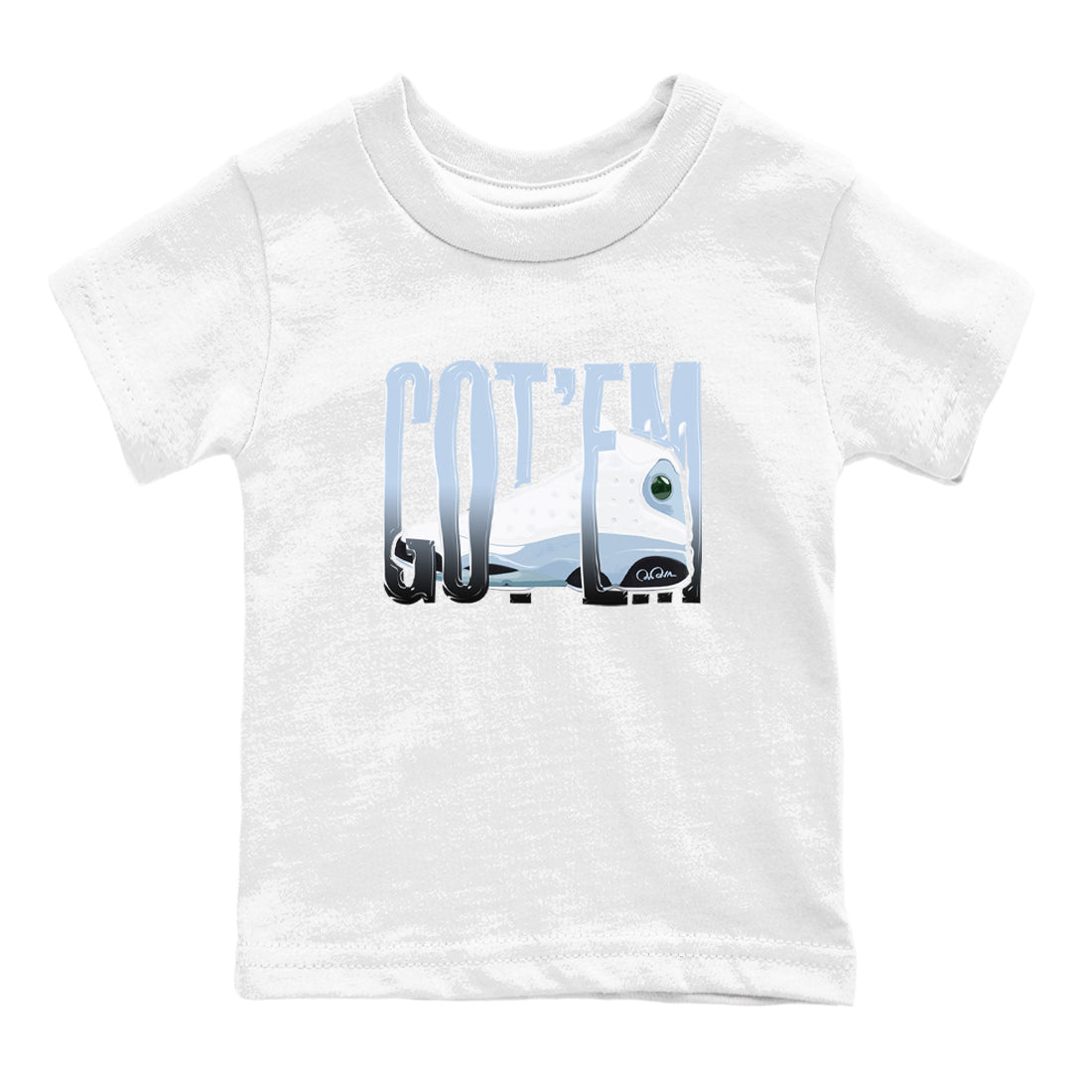 Air Jordan 13 Blue Grey shirt to match jordans Wiggling Gotem sneaker tees AJ13 Blue Grey SNRT sneaker release tees baby toddler White 2 cotton Shirt