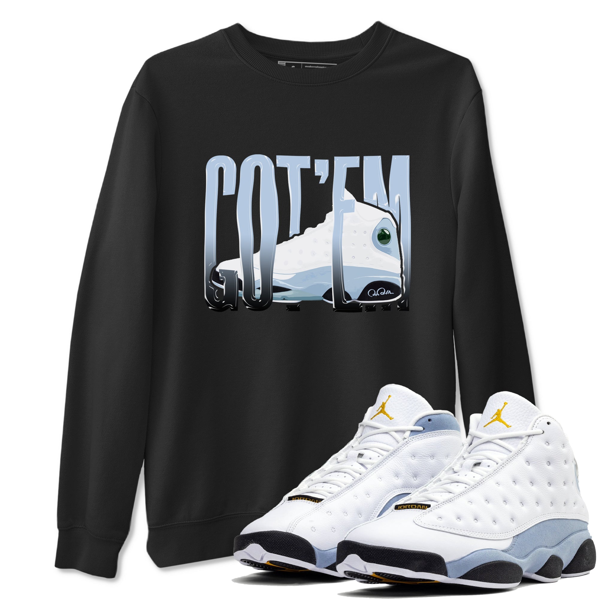 Air Jordan 13 Blue Grey shirt to match jordans Wiggling Gotem sneaker tees AJ13 Blue Grey SNRT Sneaker Release Tees unisex cotton Black 1 crew neck shirt
