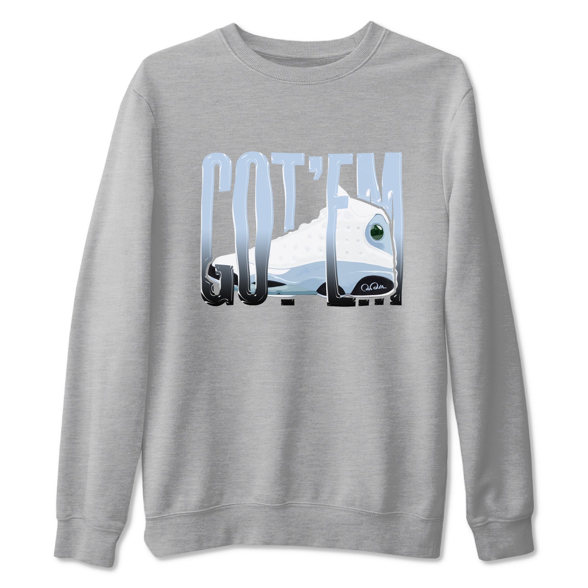 Air Jordan 13 Blue Grey shirt to match jordans Wiggling Gotem sneaker tees AJ13 Blue Grey SNRT Sneaker Release Tees unisex cotton Heather Grey 2 crew neck shirt