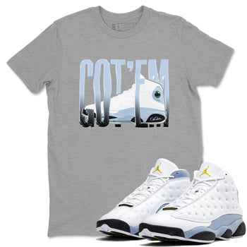 Air Jordan 13 Blue Grey shirt to match jordans Wiggling Gotem sneaker tees AJ13 Blue Grey SNRT Sneaker Release Tees unisex cotton Heather Grey 1 crew neck shirt