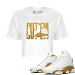 Air Jordan 13 Wheat Sneaker Match Tees Wiggling Gotem Sneaker Tees AJ13 Wheat Sneaker Release Tees Women's Shirts White 1