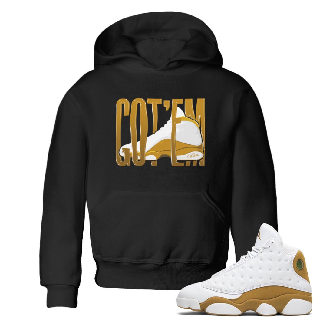 Air Jordan 13 Wheat Sneaker Match Tees Wiggling Gotem Sneaker Tees AJ13 Wheat Sneaker Release Tees Kids Shirts Black 1