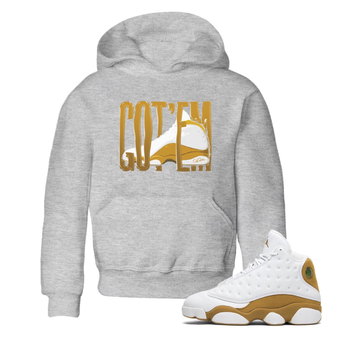 Air Jordan 13 Wheat Sneaker Match Tees Wiggling Gotem Sneaker Tees AJ13 Wheat Sneaker Release Tees Kids Shirts Heather Grey 1