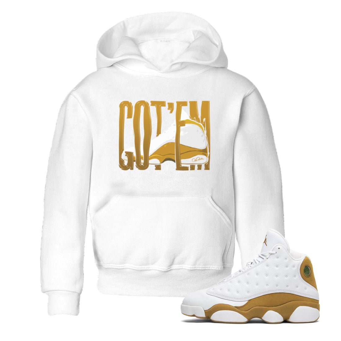 Air Jordan 13 Wheat Sneaker Match Tees Wiggling Gotem Sneaker Tees AJ13 Wheat Sneaker Release Tees Kids Shirts White 1
