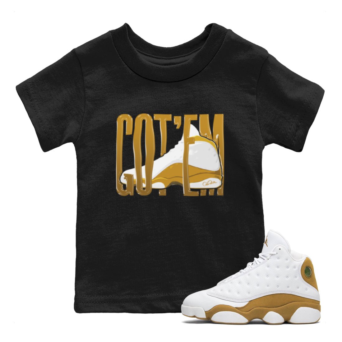 Air Jordan 13 Wheat Sneaker Match Tees Wiggling Gotem Sneaker Tees AJ13 Wheat Sneaker Release Tees Kids Shirts Black 1