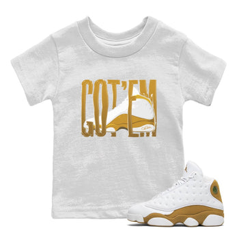 Air Jordan 13 Wheat Sneaker Match Tees Wiggling Gotem Sneaker Tees AJ13 Wheat Sneaker Release Tees Kids Shirts White 1