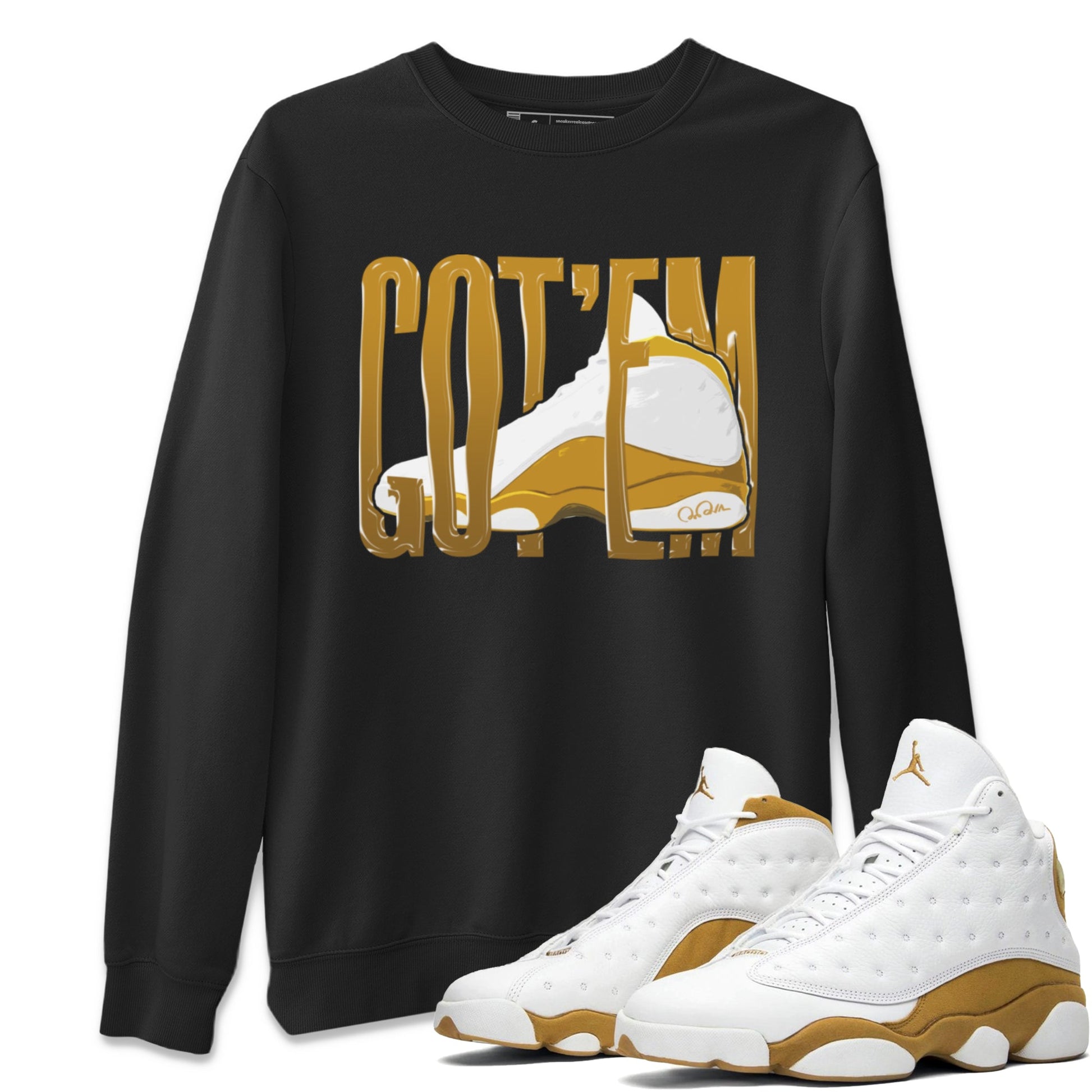 Air Jordan 13 Wheat Sneaker Match Tees Wiggling Gotem Sneaker Tees AJ13 Wheat Sneaker Release Tees Unisex Shirts Black 1