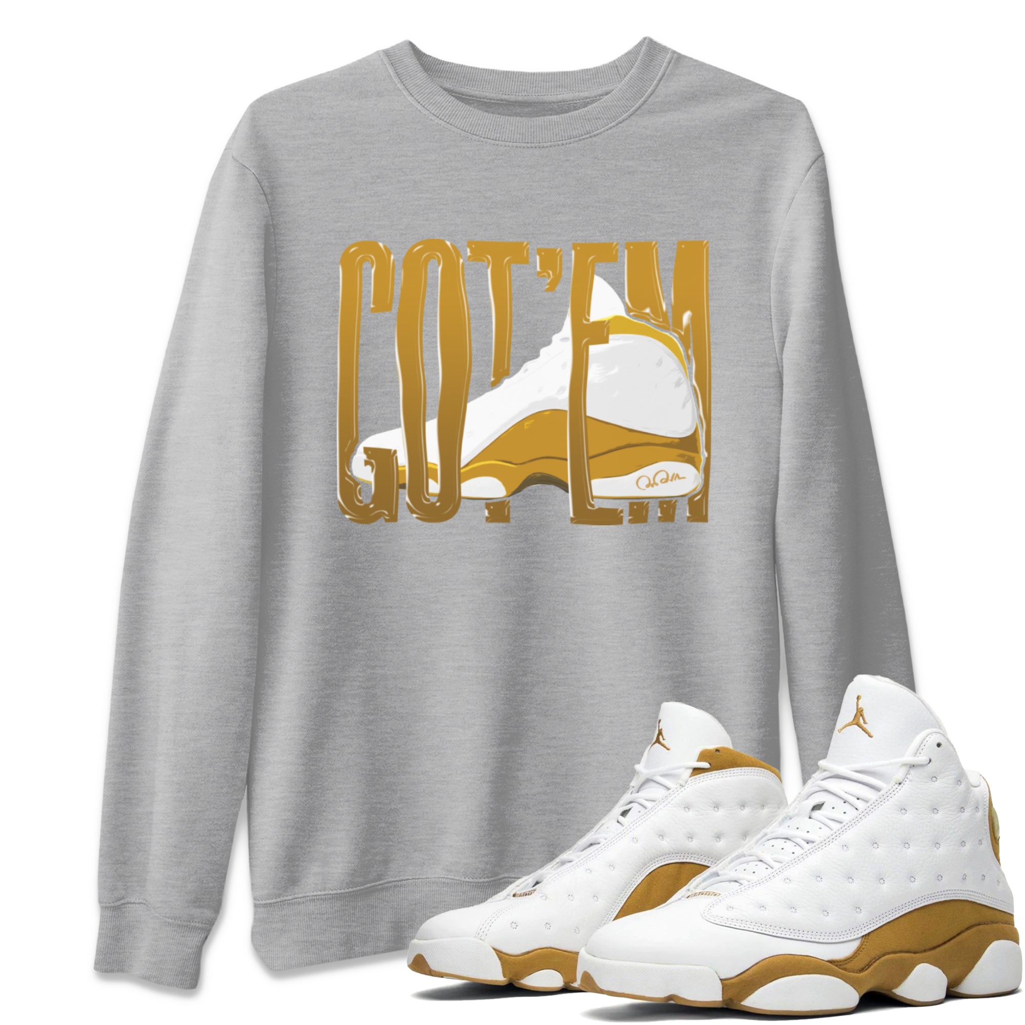 Air Jordan 13 Wheat Sneaker Match Tees Wiggling Gotem Sneaker Tees AJ13 Wheat Sneaker Release Tees Unisex Shirts Heather Grey 1