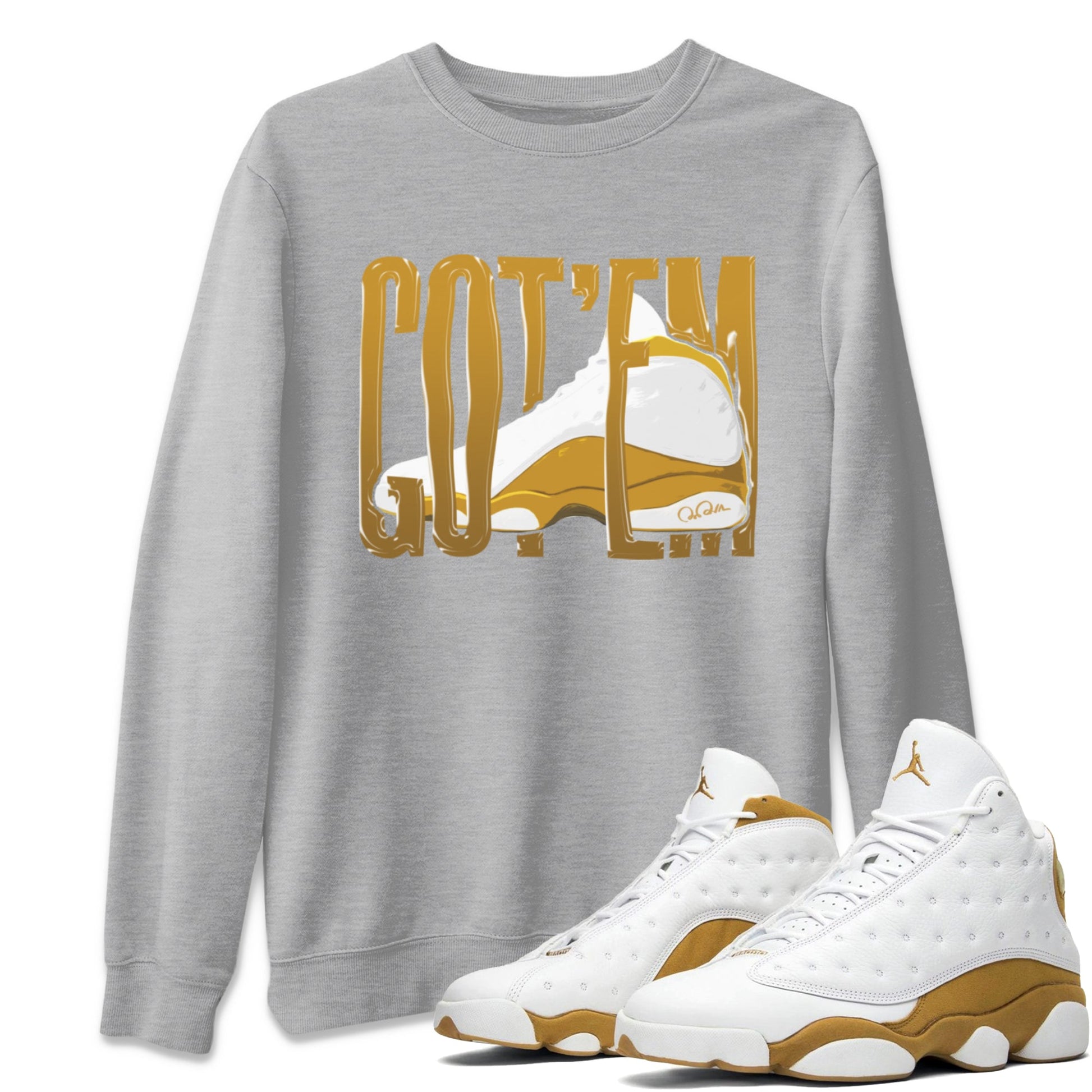 Air Jordan 13 Wheat Sneaker Match Tees Wiggling Gotem Sneaker Tees AJ13 Wheat Sneaker Release Tees Unisex Shirts Heather Grey 1