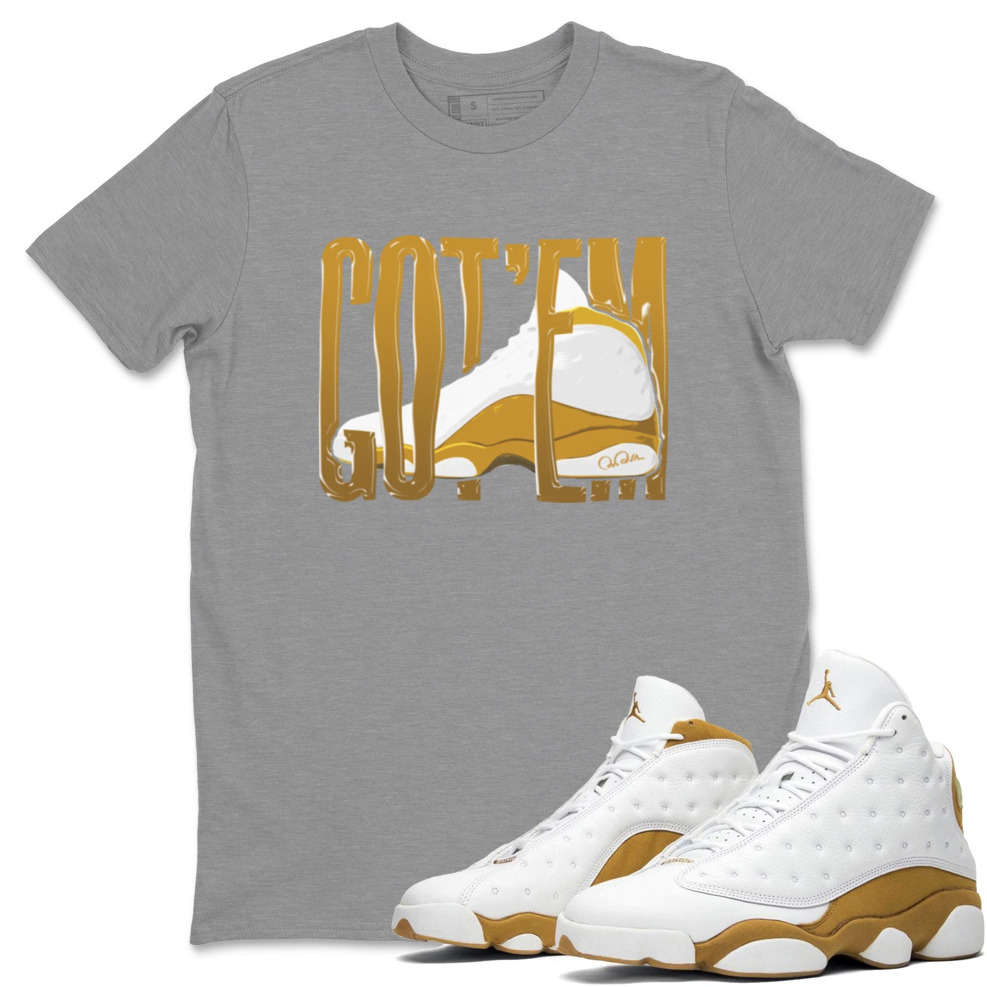 Air Jordan 13 Wheat Sneaker Match Tees Wiggling Gotem Sneaker Tees AJ13 Wheat Sneaker Release Tees Unisex Shirts Heather Grey 1