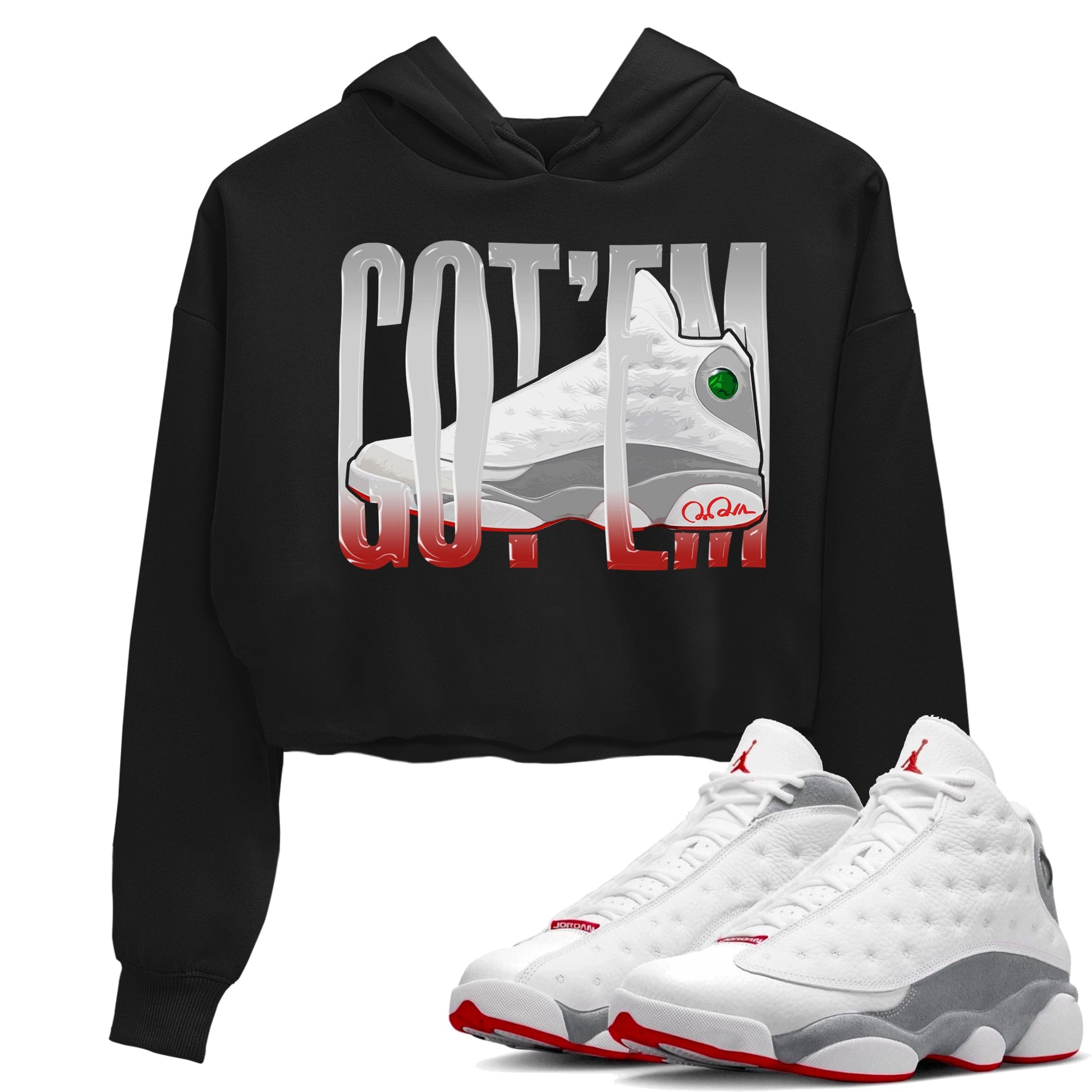 Air Jordan 13 Wolf Grey Sneaker Match Tees Wiggling Gotem Sneaker Tees AJ13 Wolf Grey Sneaker Release Tees Women's Shirts Black 1
