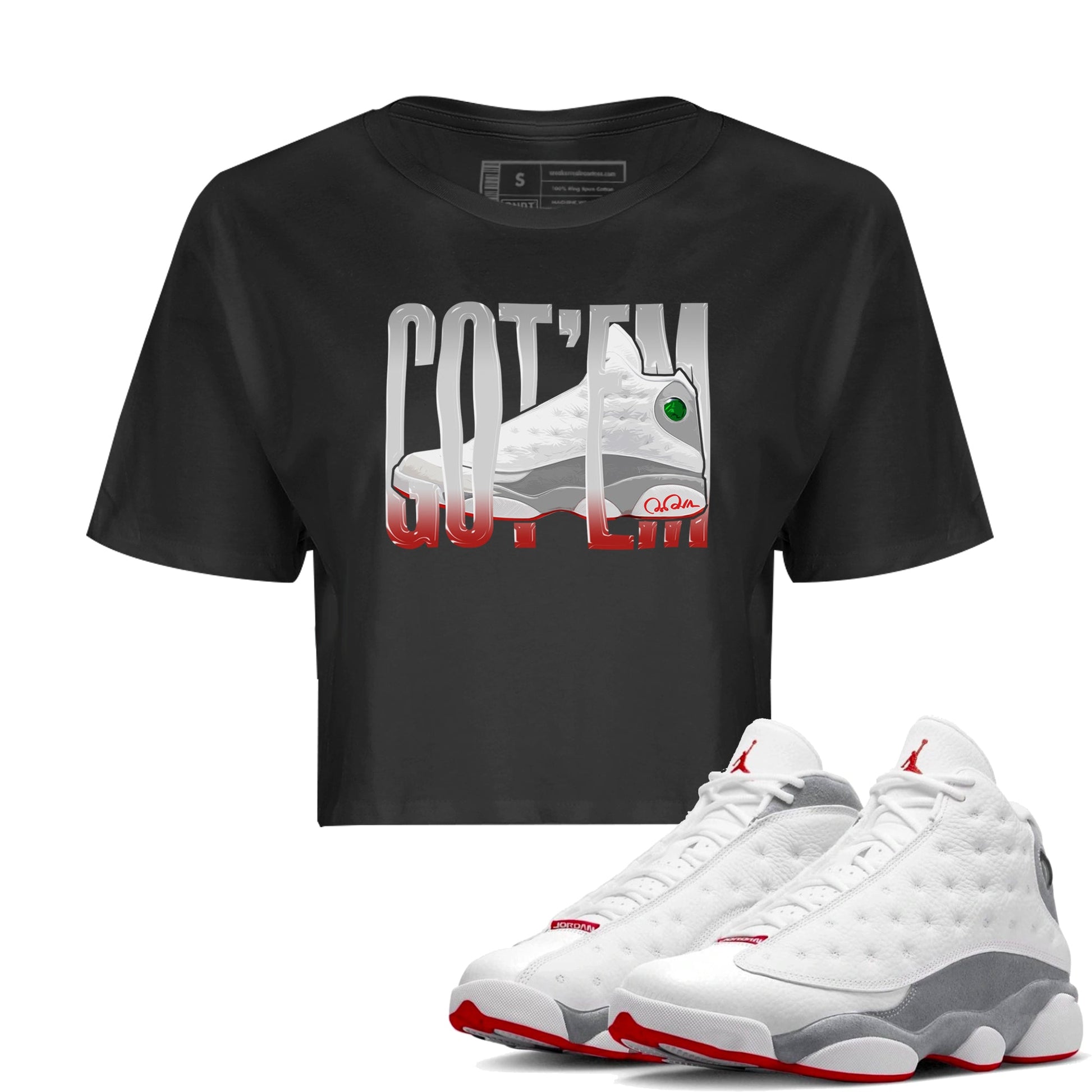 Air Jordan 13 Wolf Grey Sneaker Match Tees Wiggling Gotem Sneaker Tees AJ13 Wolf Grey Sneaker Release Tees Women's Shirts Black 1