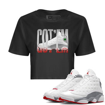 Air Jordan 13 Wolf Grey Sneaker Match Tees Wiggling Gotem Sneaker Tees AJ13 Wolf Grey Sneaker Release Tees Women's Shirts Black 1