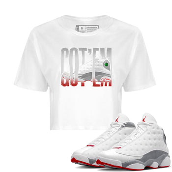 Air Jordan 13 Wolf Grey Sneaker Match Tees Wiggling Gotem Sneaker Tees AJ13 Wolf Grey Sneaker Release Tees Women's Shirts White 1