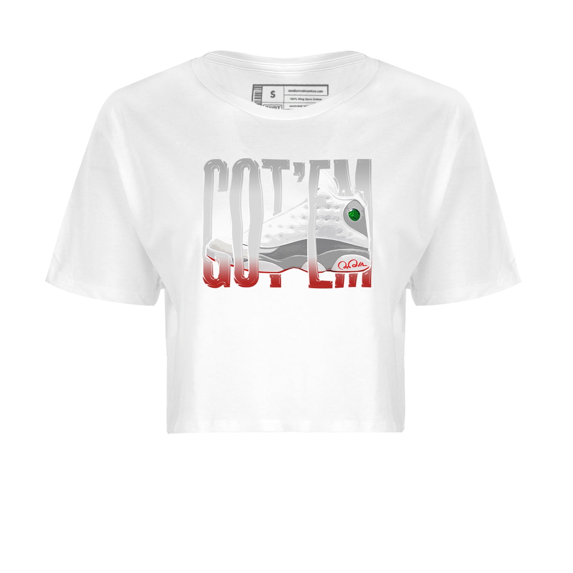 Air Jordan 13 Wolf Grey Sneaker Match Tees Wiggling Gotem Sneaker Tees AJ13 Wolf Grey Sneaker Release Tees Women's Shirts White 2