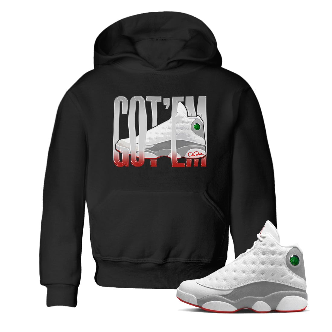 Air Jordan 13 Wolf Grey Sneaker Match Tees Wiggling Gotem Sneaker Tees AJ13 Wolf Grey Sneaker Release Tees Kids Shirts Black 1