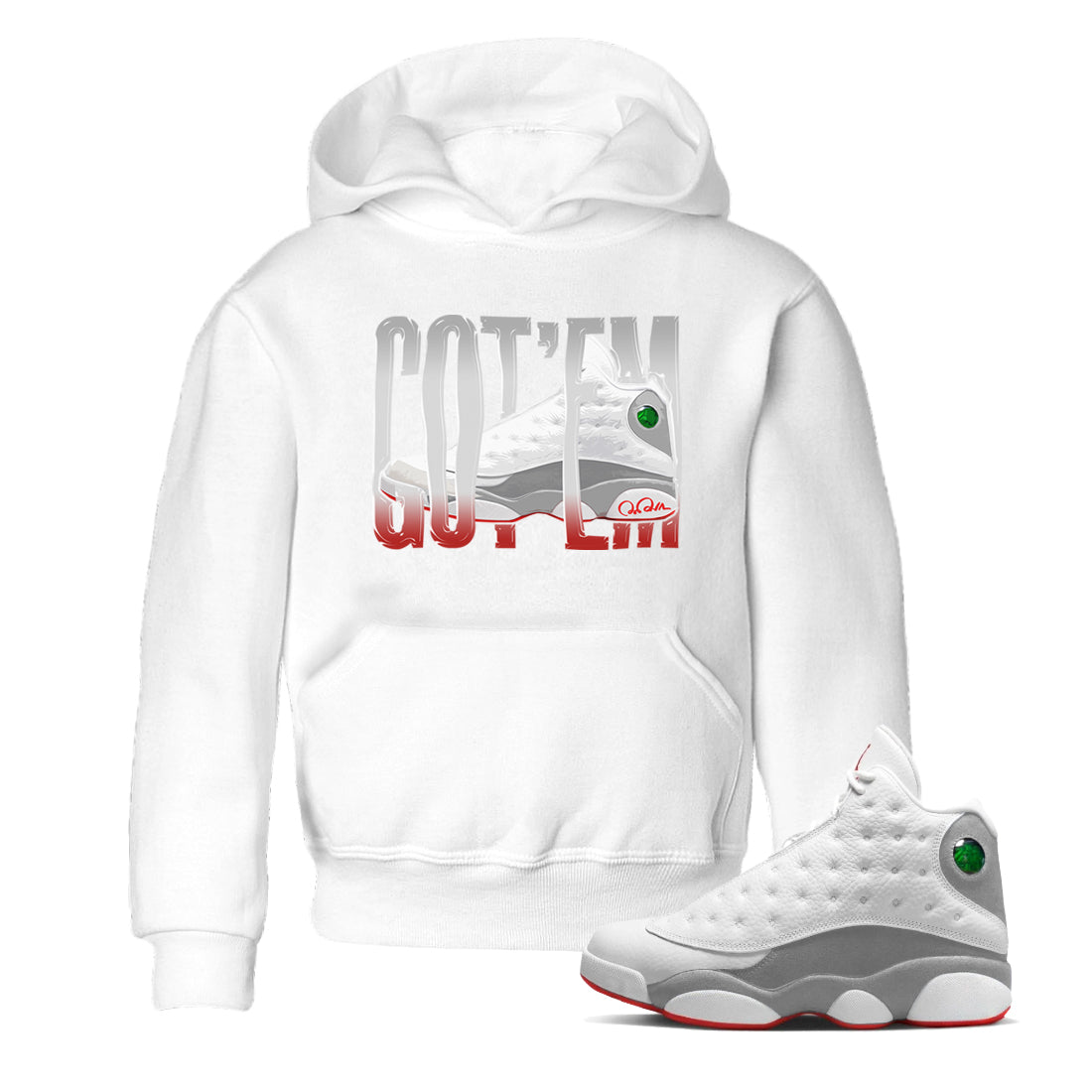 Air Jordan 13 Wolf Grey Sneaker Match Tees Wiggling Gotem Sneaker Tees AJ13 Wolf Grey Sneaker Release Tees Kids Shirts White 1