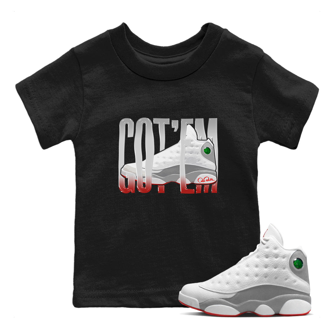 Air Jordan 13 Wolf Grey Sneaker Match Tees Wiggling Gotem Sneaker Tees AJ13 Wolf Grey Sneaker Release Tees Kids Shirts Black 1