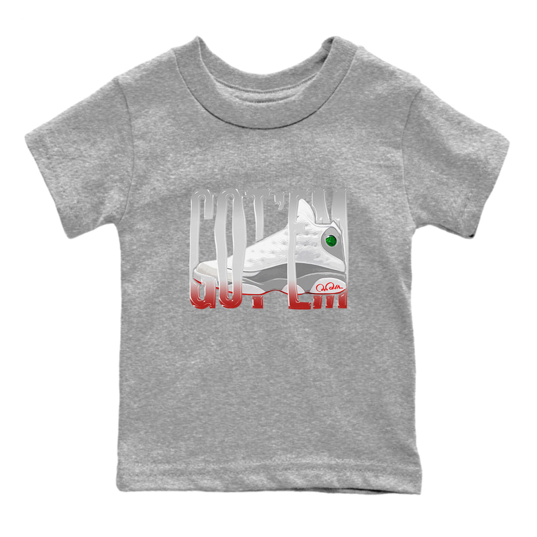 Air Jordan 13 Wolf Grey Sneaker Match Tees Wiggling Gotem Sneaker Tees AJ13 Wolf Grey Sneaker Release Tees Kids Shirts Heather Grey 2