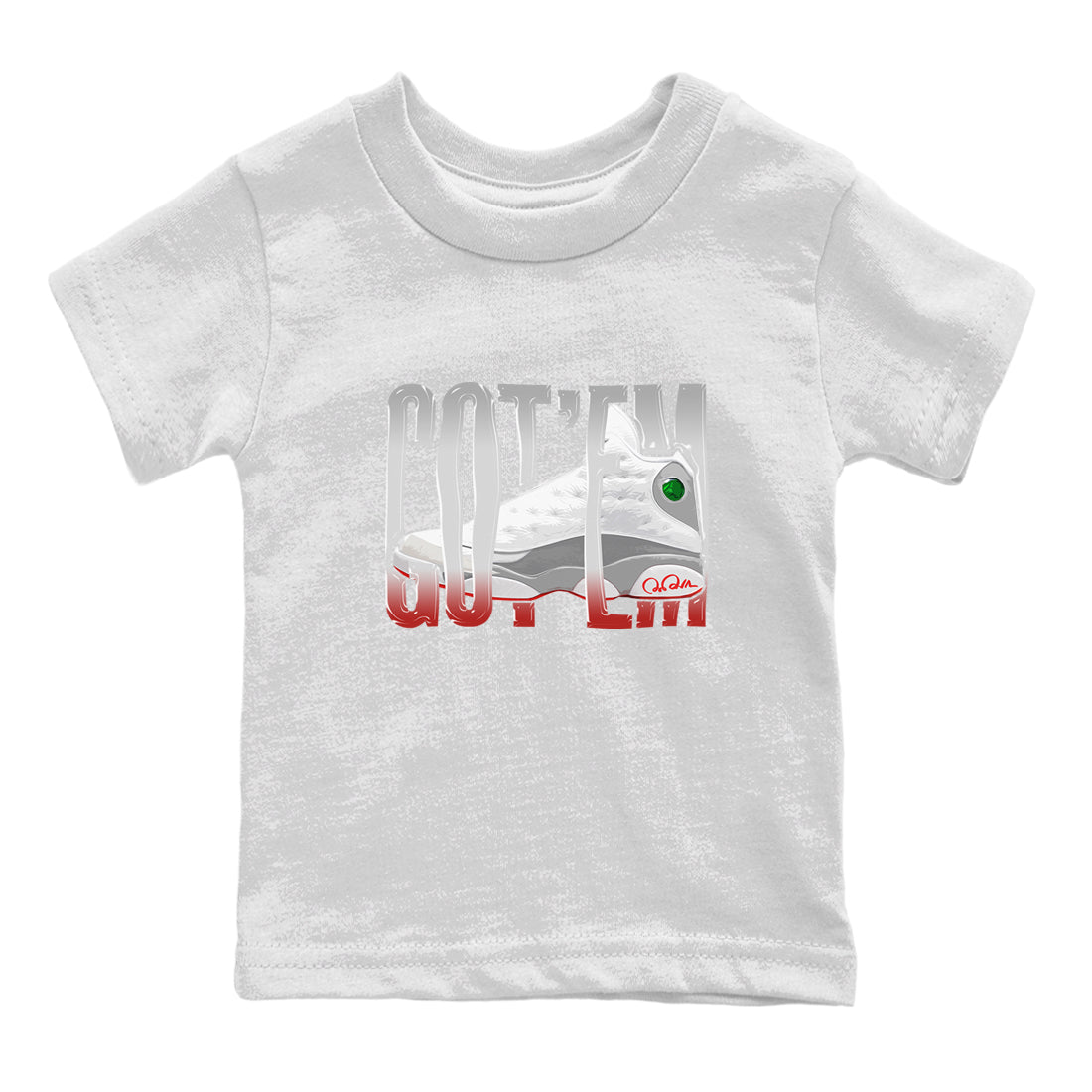 Air Jordan 13 Wolf Grey Sneaker Match Tees Wiggling Gotem Sneaker Tees AJ13 Wolf Grey Sneaker Release Tees Kids Shirts White 2