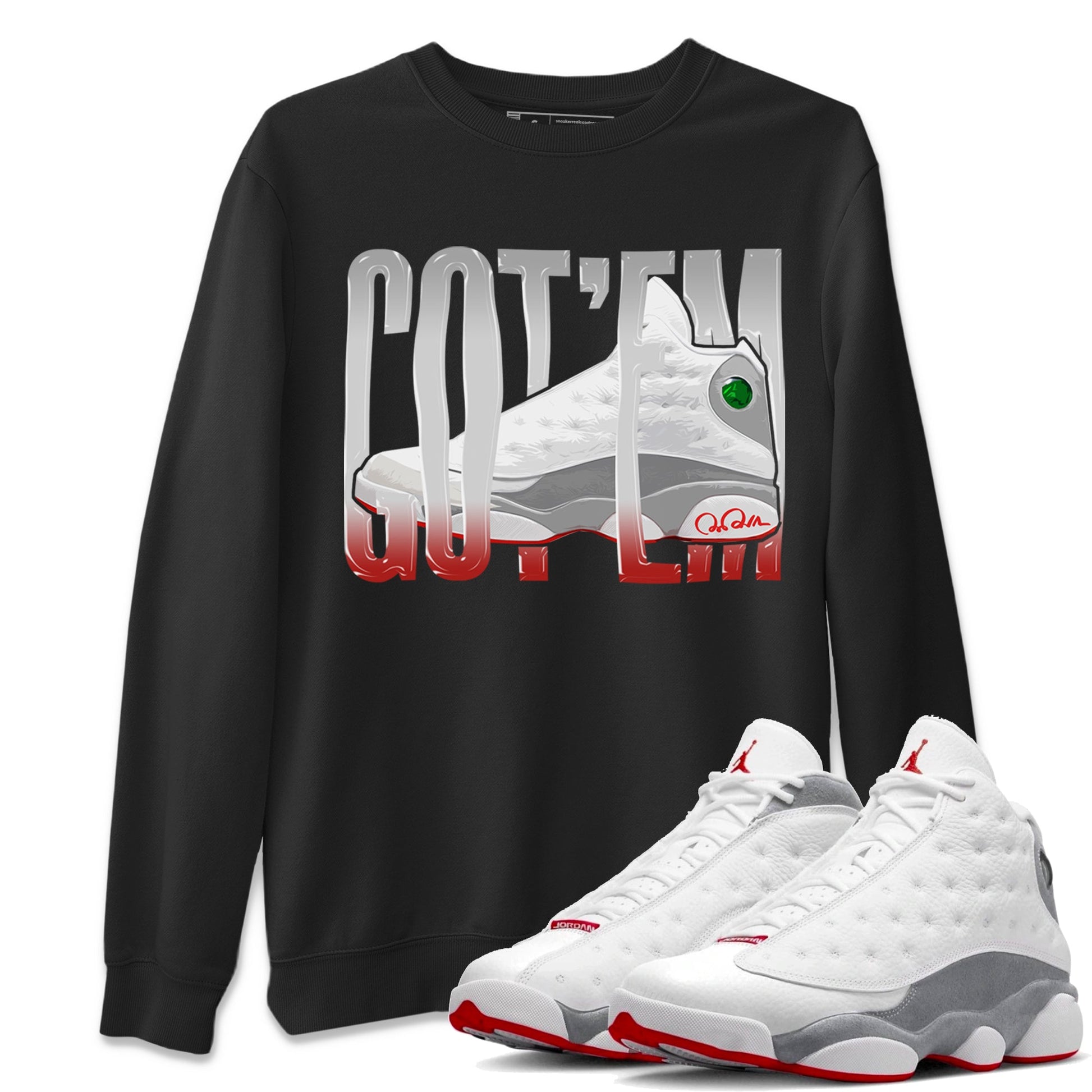 Air Jordan 13 Wolf Grey Sneaker Match Tees Wiggling Gotem Sneaker Tees AJ13 Wolf Grey Sneaker Release Tees Unisex Shirts Black 1