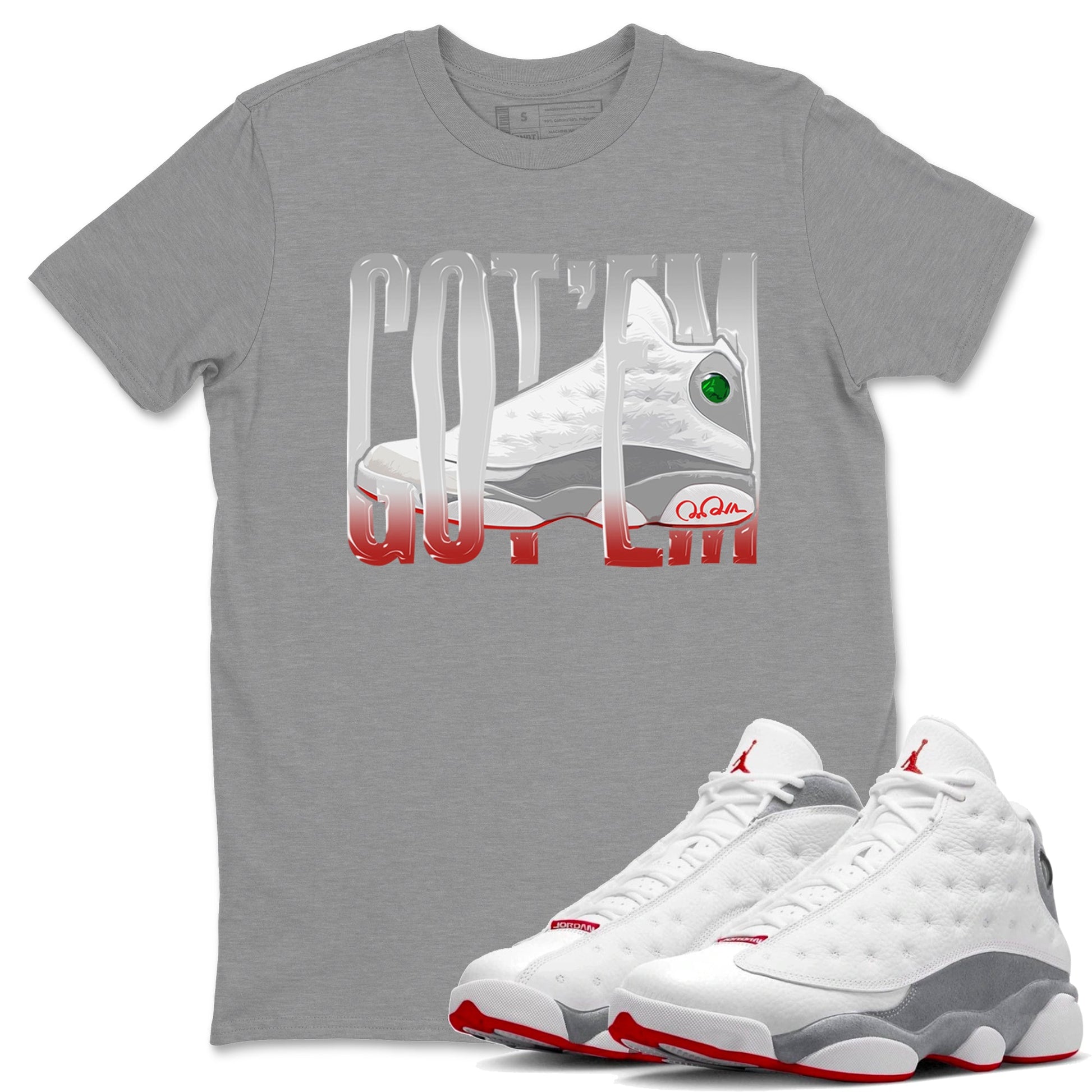 Air Jordan 13 Wolf Grey Sneaker Match Tees Wiggling Gotem Sneaker Tees AJ13 Wolf Grey Sneaker Release Tees Unisex Shirts Heather Grey 1