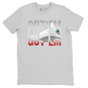Air Jordan 13 Wolf Grey Sneaker Match Tees Wiggling Gotem Sneaker Tees AJ13 Wolf Grey Sneaker Release Tees Unisex Shirts Silver 2