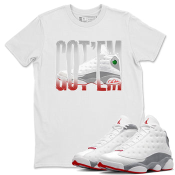 Air Jordan 13 Wolf Grey Sneaker Match Tees Wiggling Gotem Sneaker Tees AJ13 Wolf Grey Sneaker Release Tees Unisex Shirts White 1