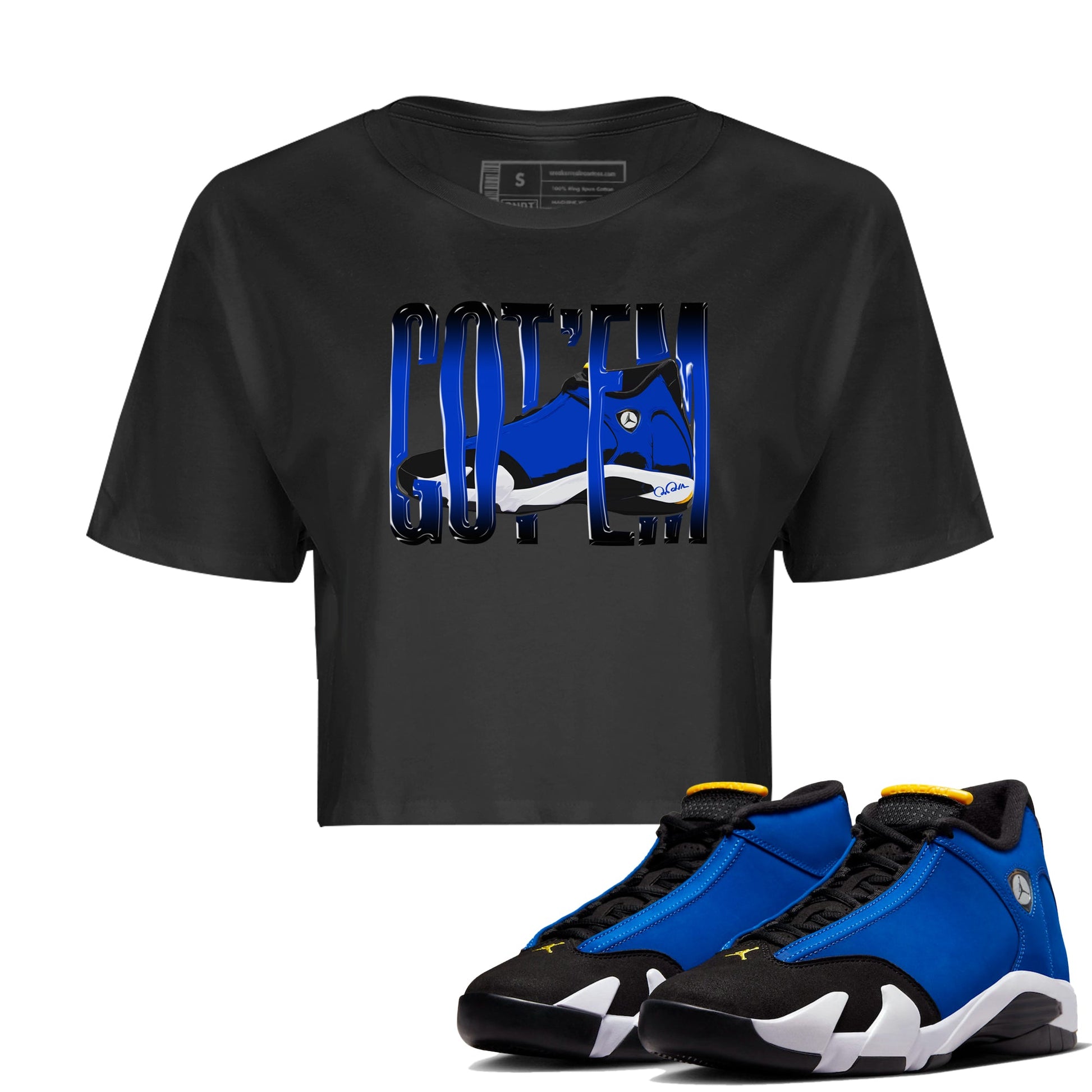 Air Jordan 14 Laney Sneaker Match Tees Wiggling Gotem Sneaker Tees AJ14 Laney Sneaker Release Tees Women's Shirts Black 1