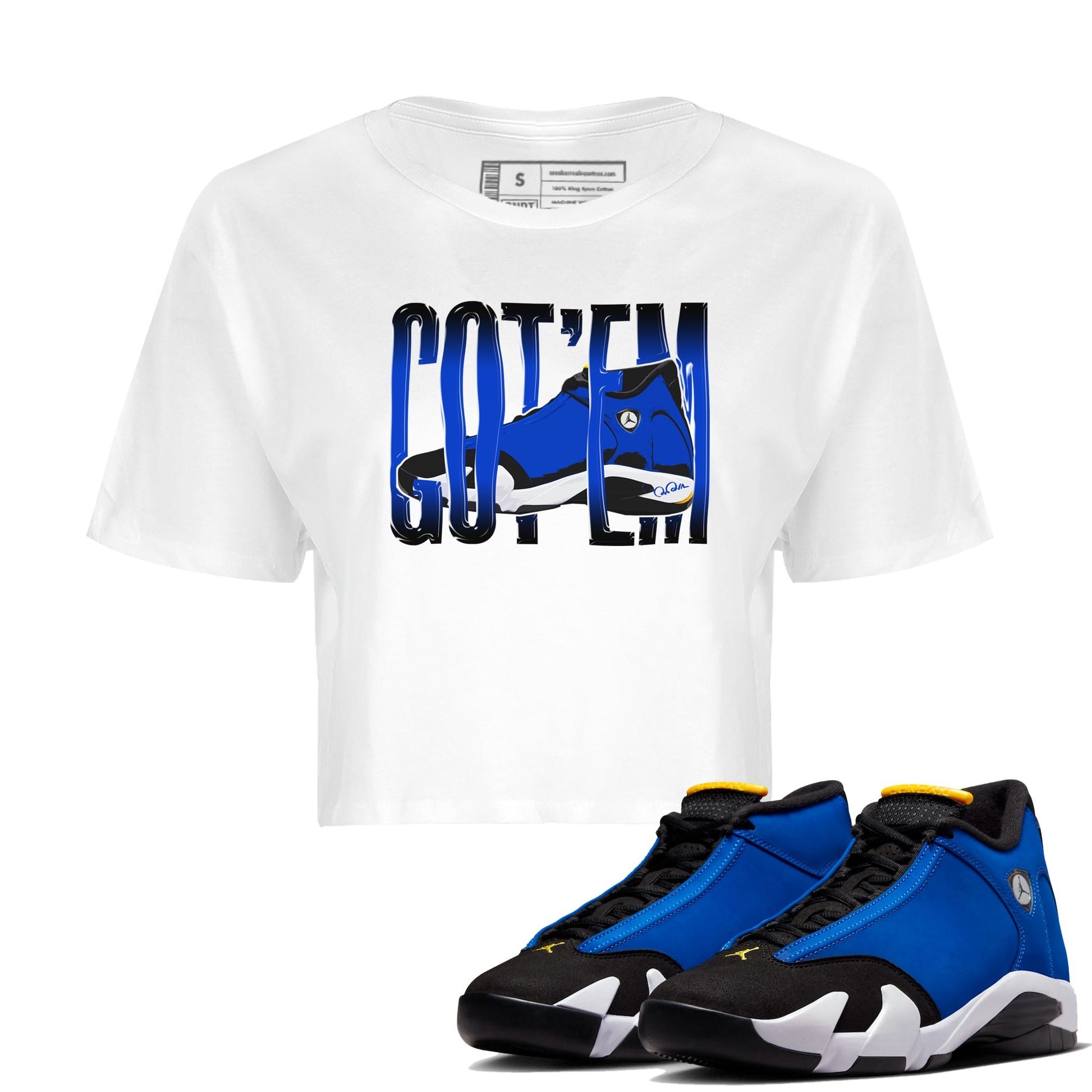 Air Jordan 14 Laney Sneaker Match Tees Wiggling Gotem Sneaker Tees AJ14 Laney Sneaker Release Tees Women's Shirts White 1