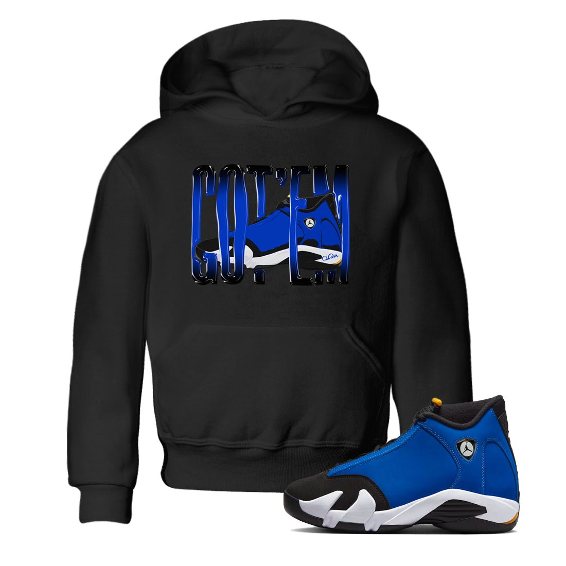 Air Jordan 14 Laney Sneaker Match Tees Wiggling Gotem Sneaker Tees AJ14 Laney Sneaker Release Tees Kids Shirts Black 1