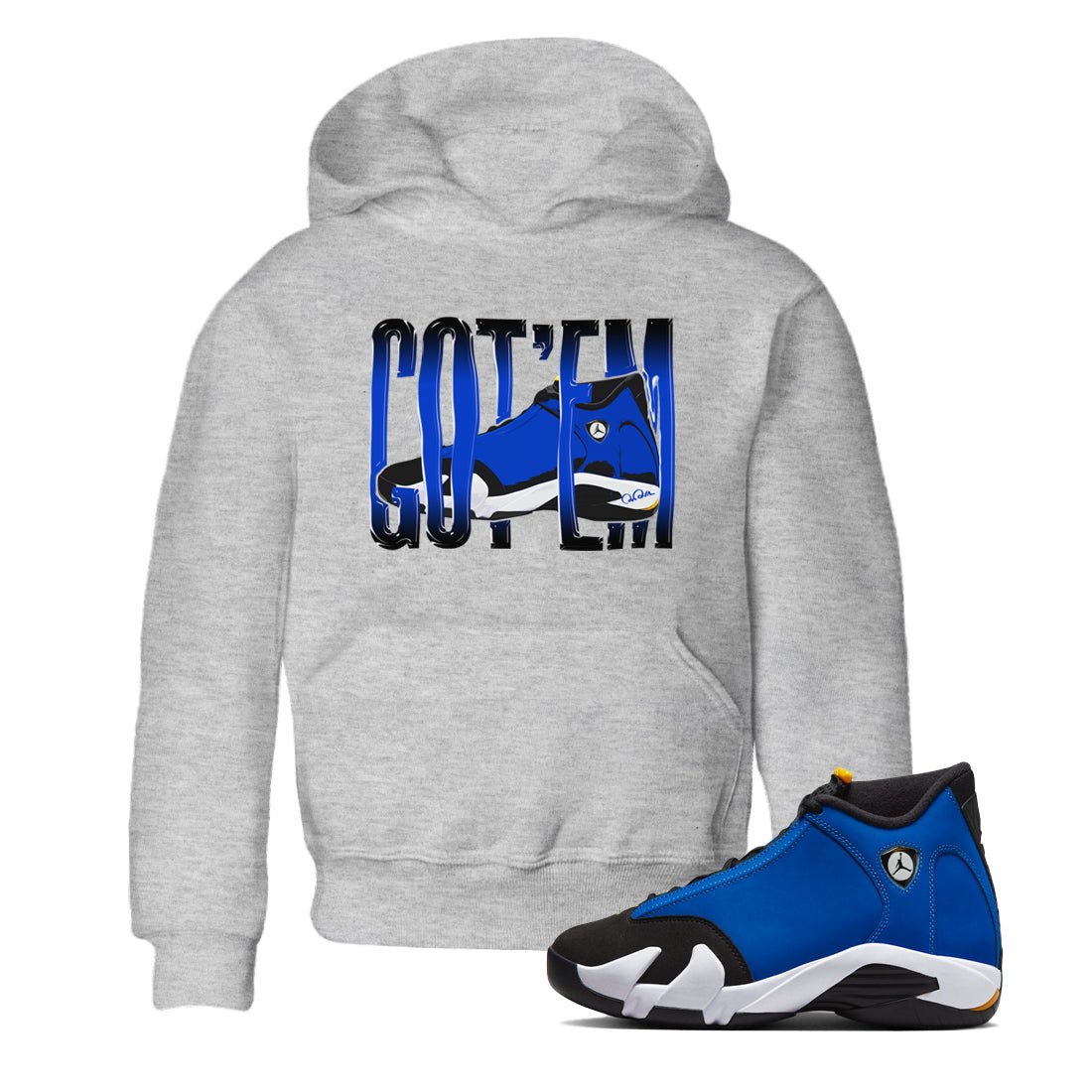Air Jordan 14 Laney Sneaker Match Tees Wiggling Gotem Sneaker Tees AJ14 Laney Sneaker Release Tees Kids Shirts Heather Grey 1