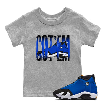 Air Jordan 14 Laney Sneaker Match Tees Wiggling Gotem Sneaker Tees AJ14 Laney Sneaker Release Tees Kids Shirts Heather Grey 1