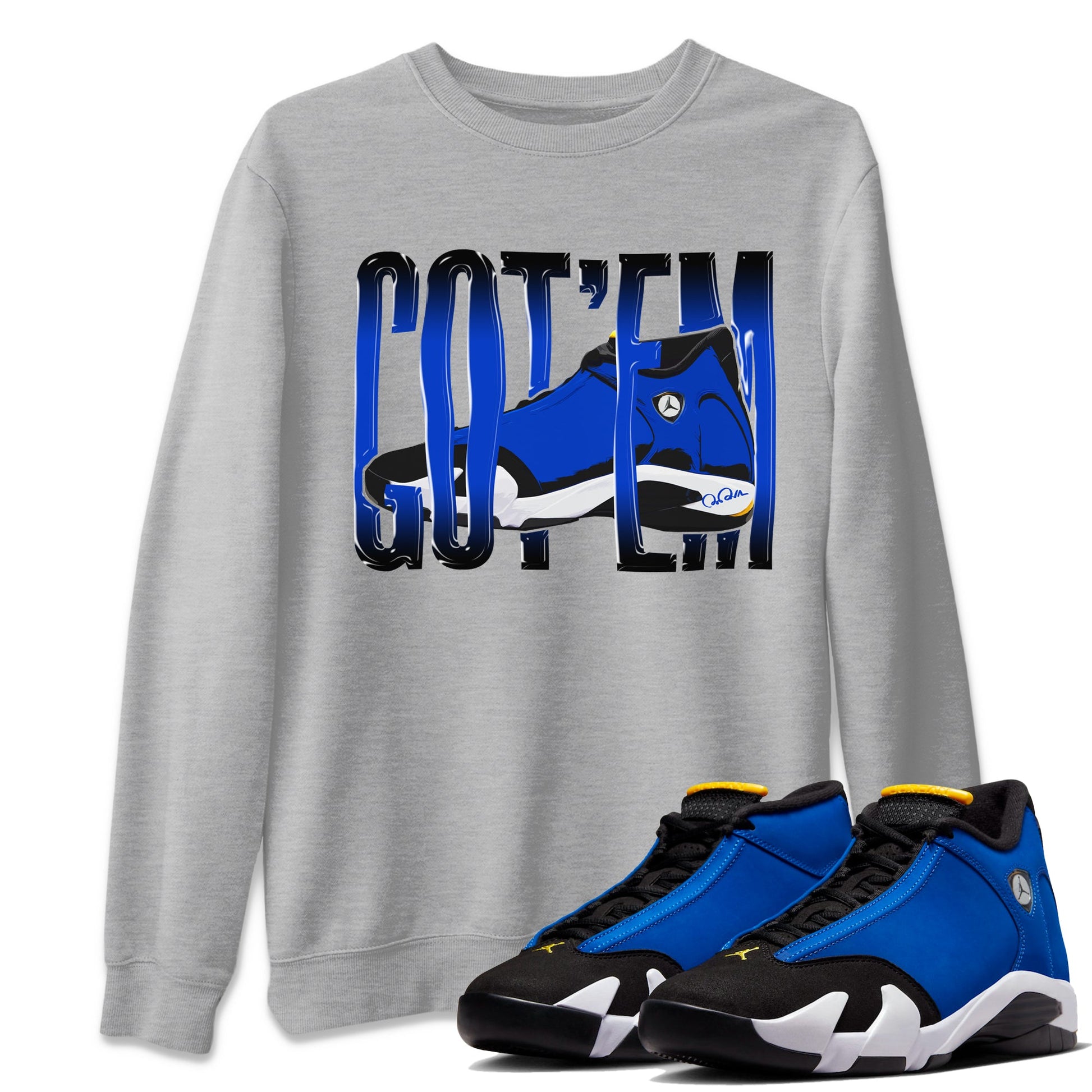 Air Jordan 14 Laney Sneaker Match Tees Wiggling Gotem Sneaker Tees AJ14 Laney Sneaker Release Tees Unisex Shirts Heather Grey 1