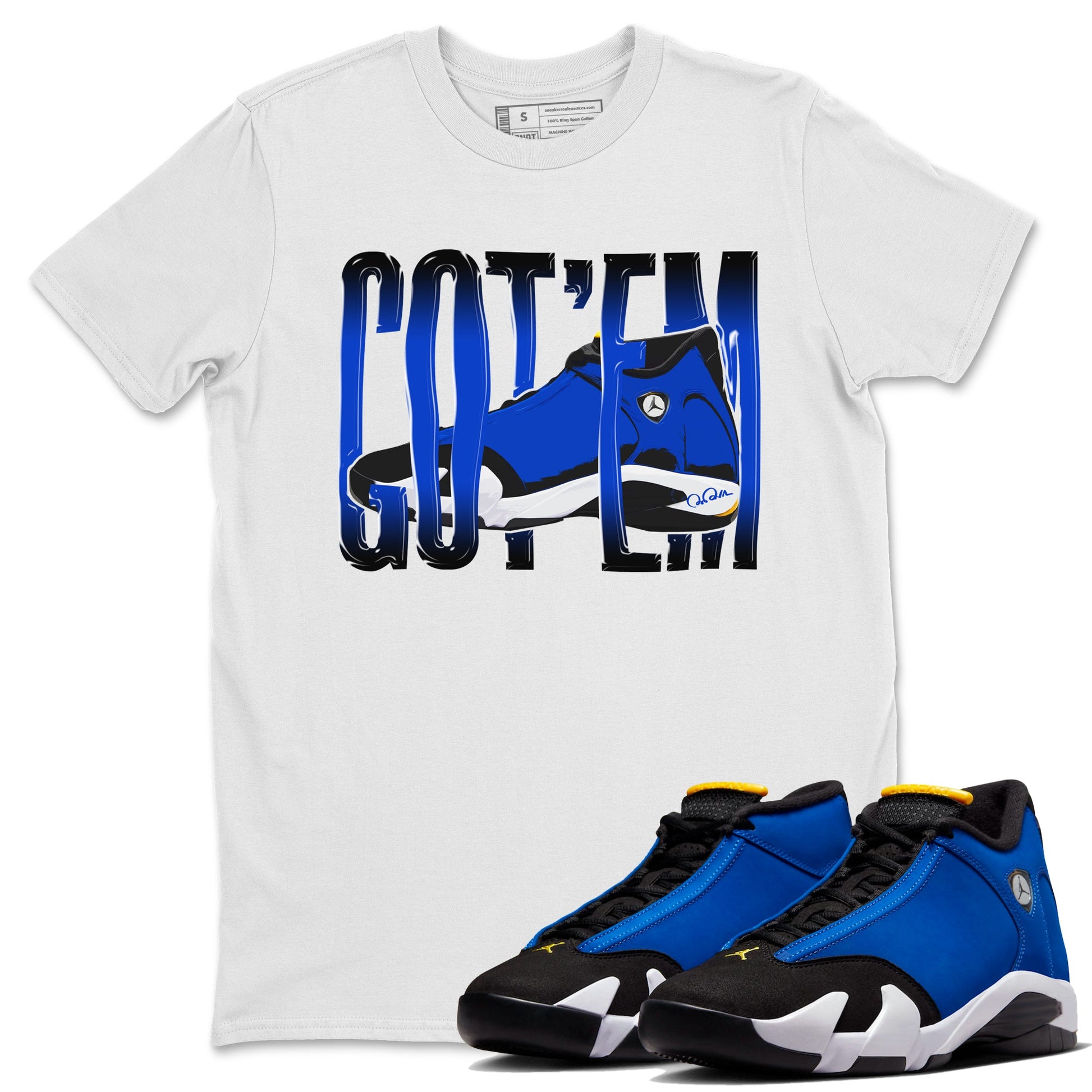 Air Jordan 14 Laney Sneaker Match Tees Wiggling Gotem Sneaker Tees AJ14 Laney Sneaker Release Tees Unisex Shirts White 1