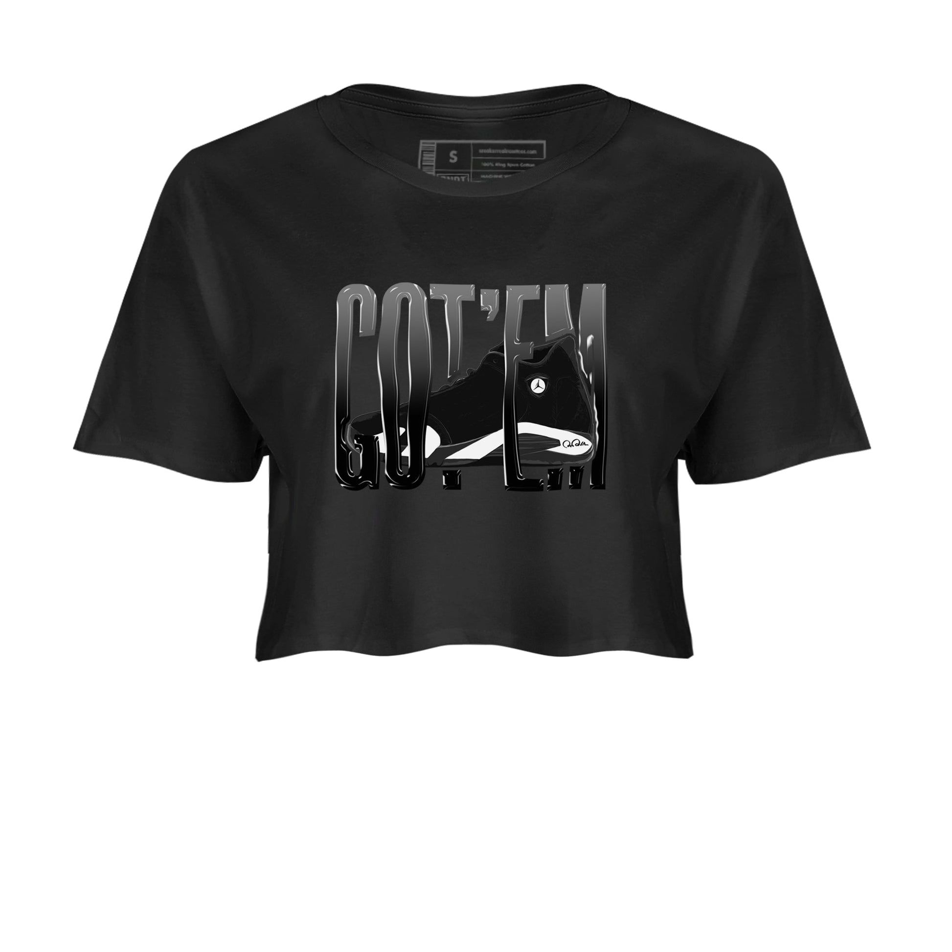 14s Panda shirt to match jordans Wiggling Gotem sneaker tees Air Jordan 14 Panda SNRT Sneaker Release Tees Black 2 Crop T-Shirt