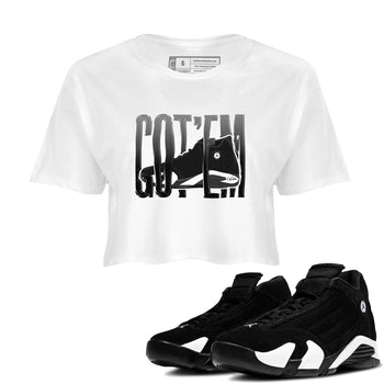 14s Panda shirt to match jordans Wiggling Gotem sneaker tees Air Jordan 14 Panda SNRT Sneaker Release Tees White 1 Crop T-Shirt