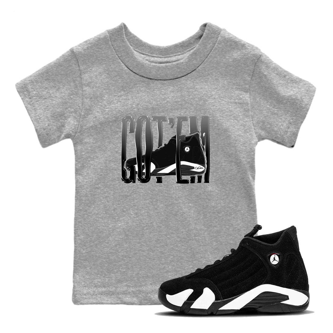 14s Panda shirt to match jordans Wiggling Gotem sneaker tees Air Jordan 14 Panda SNRT Sneaker Release Tees Baby Toddler Heather Grey 1 T-Shirt