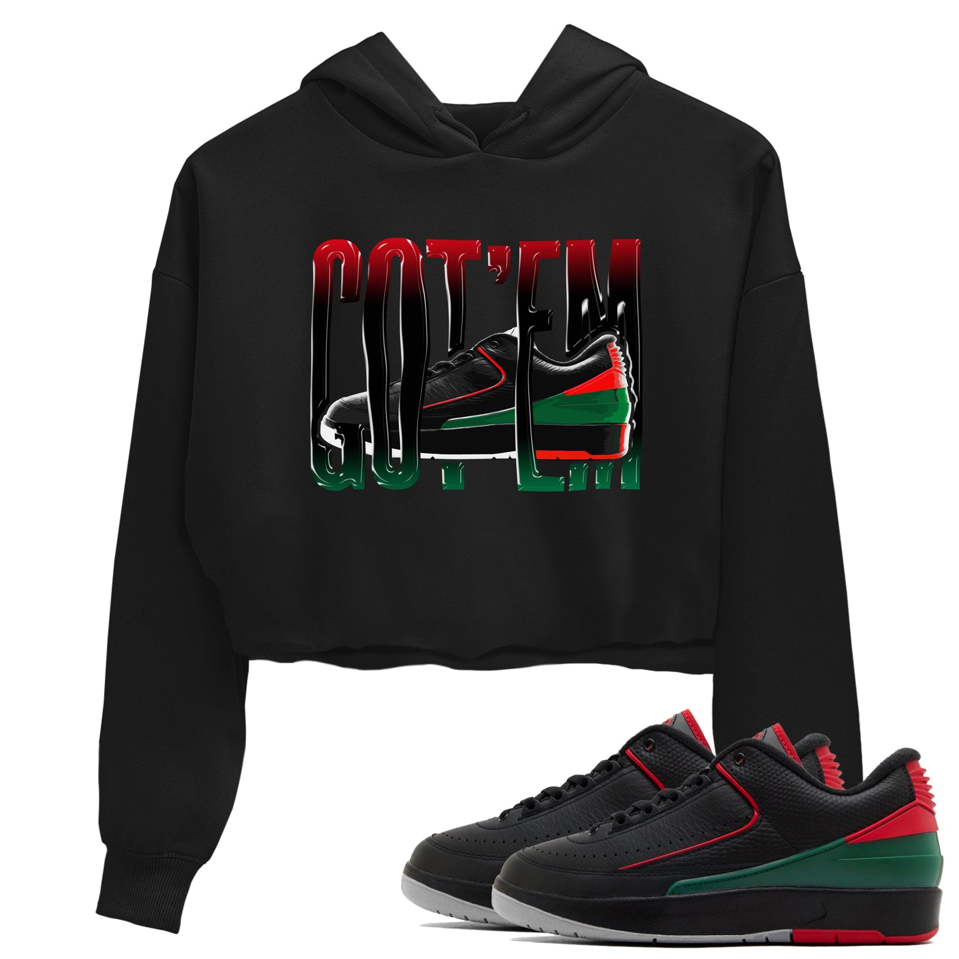 2s Christmas X-mas gift shirt to match jordans Wiggling Gotem sneaker tees Air Jordan 2 Christmas SNRT Sneaker Release Tees Black 1 Crop T-Shirt