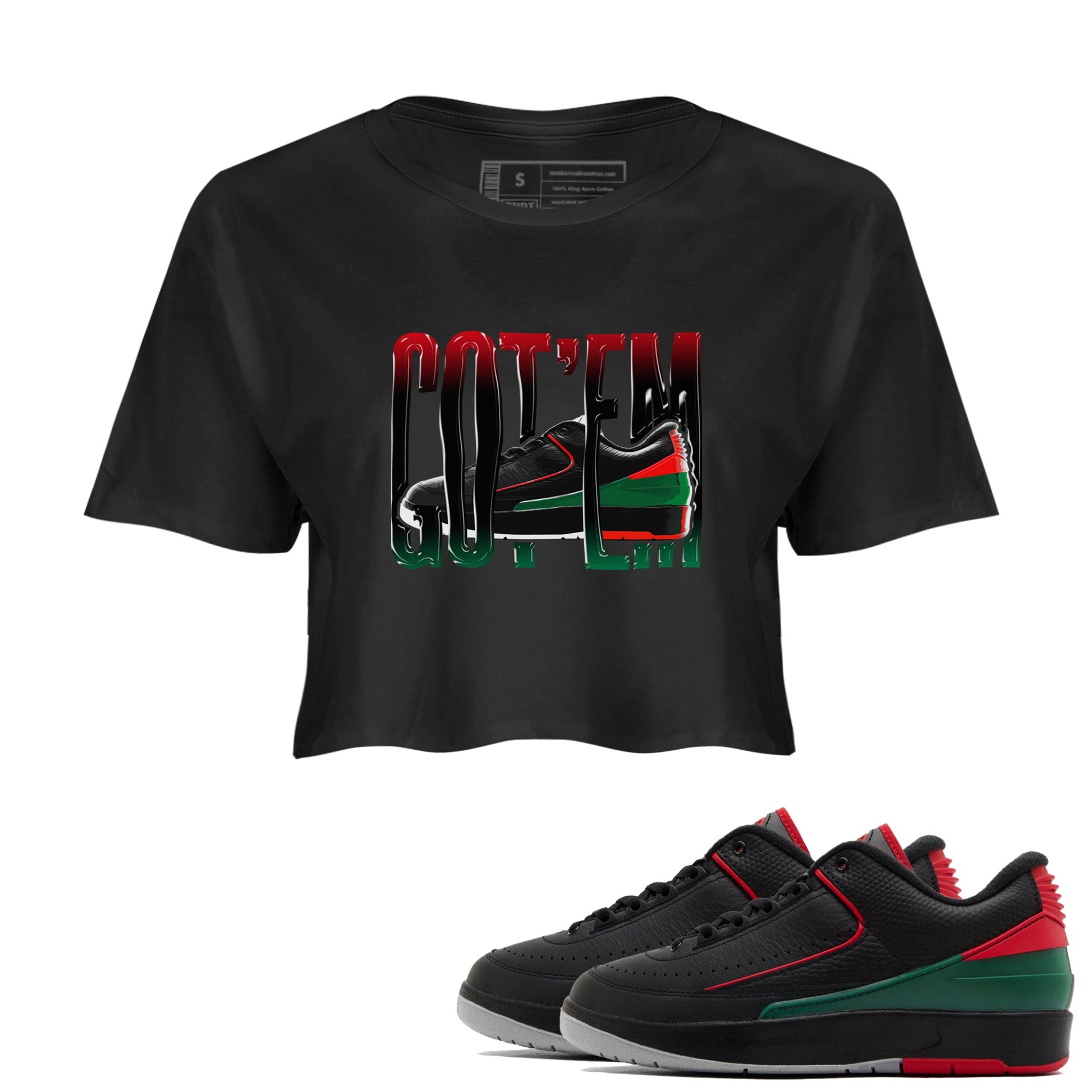 2s Christmas X-mas gift shirt to match jordans Wiggling Gotem sneaker tees Air Jordan 2 Christmas SNRT Sneaker Release Tees Black 1 Crop T-Shirt