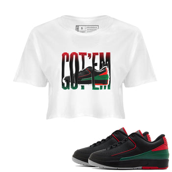 2s Christmas X-mas gift shirt to match jordans Wiggling Gotem sneaker tees Air Jordan 2 Christmas SNRT Sneaker Release Tees White 1 Crop T-Shirt