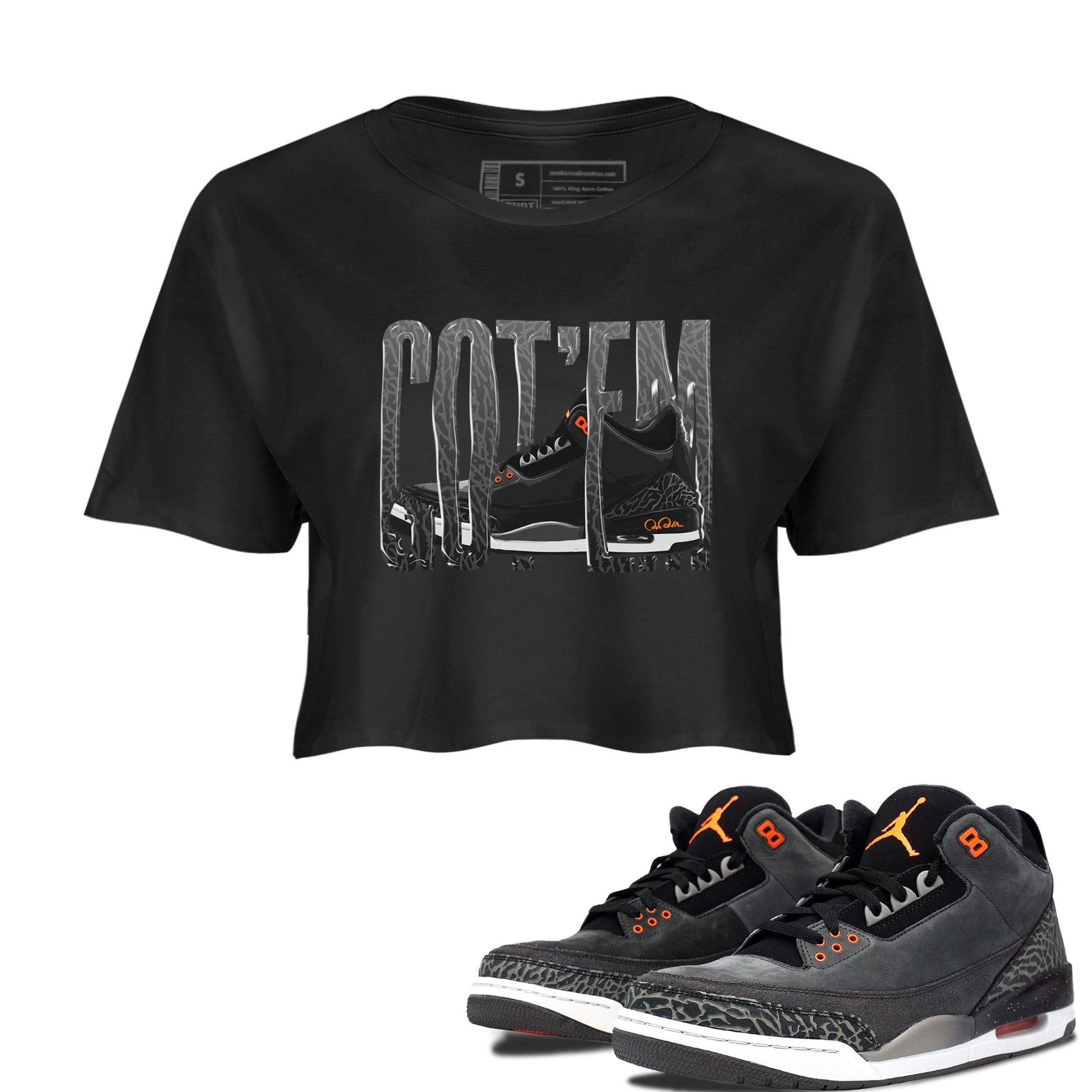 Air Jordan 3 Fear shirt to match jordans Wiggling Gotem sneaker tees AJ3 Fear SNRT Sneaker Release Tees Black 1 Crop T-Shirt