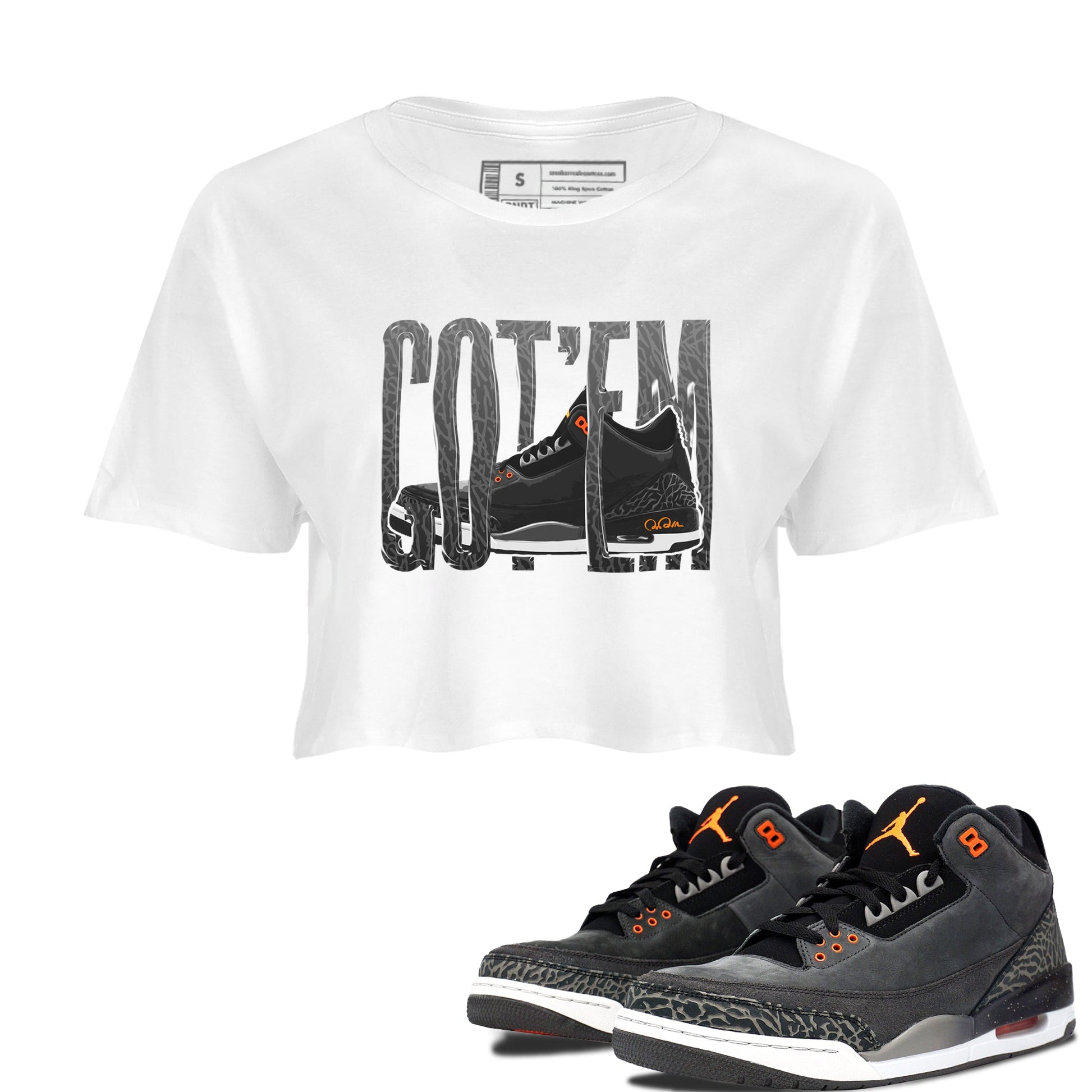 Air Jordan 3 Fear shirt to match jordans Wiggling Gotem sneaker tees AJ3 Fear SNRT Sneaker Release Tees White 1 Crop T-Shirt