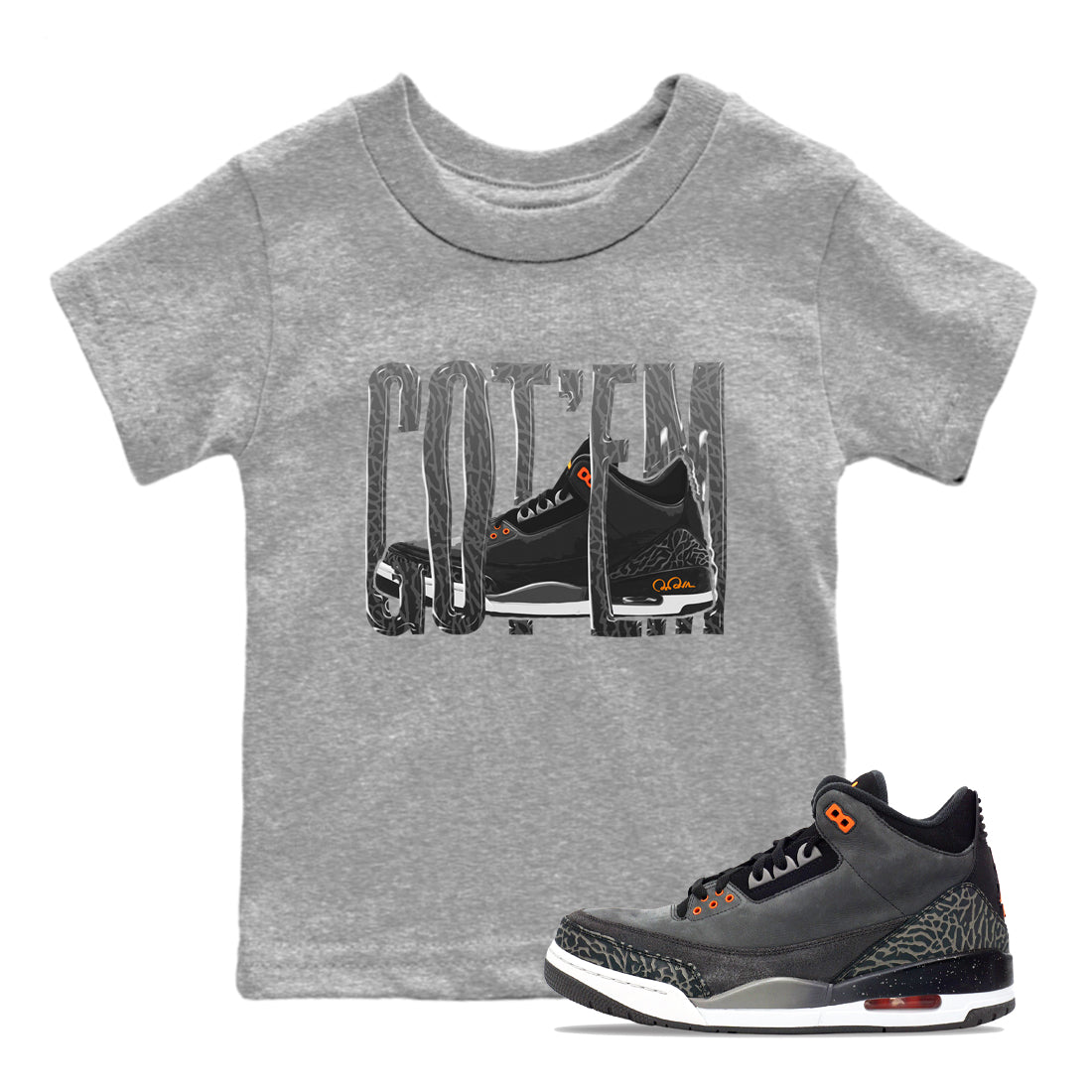 Air Jordan 3 Fear shirt to match jordans Wiggling Gotem sneaker tees AJ3 Fear SNRT Sneaker Release Tees Baby Toddler Heather Grey 1 T-Shirt