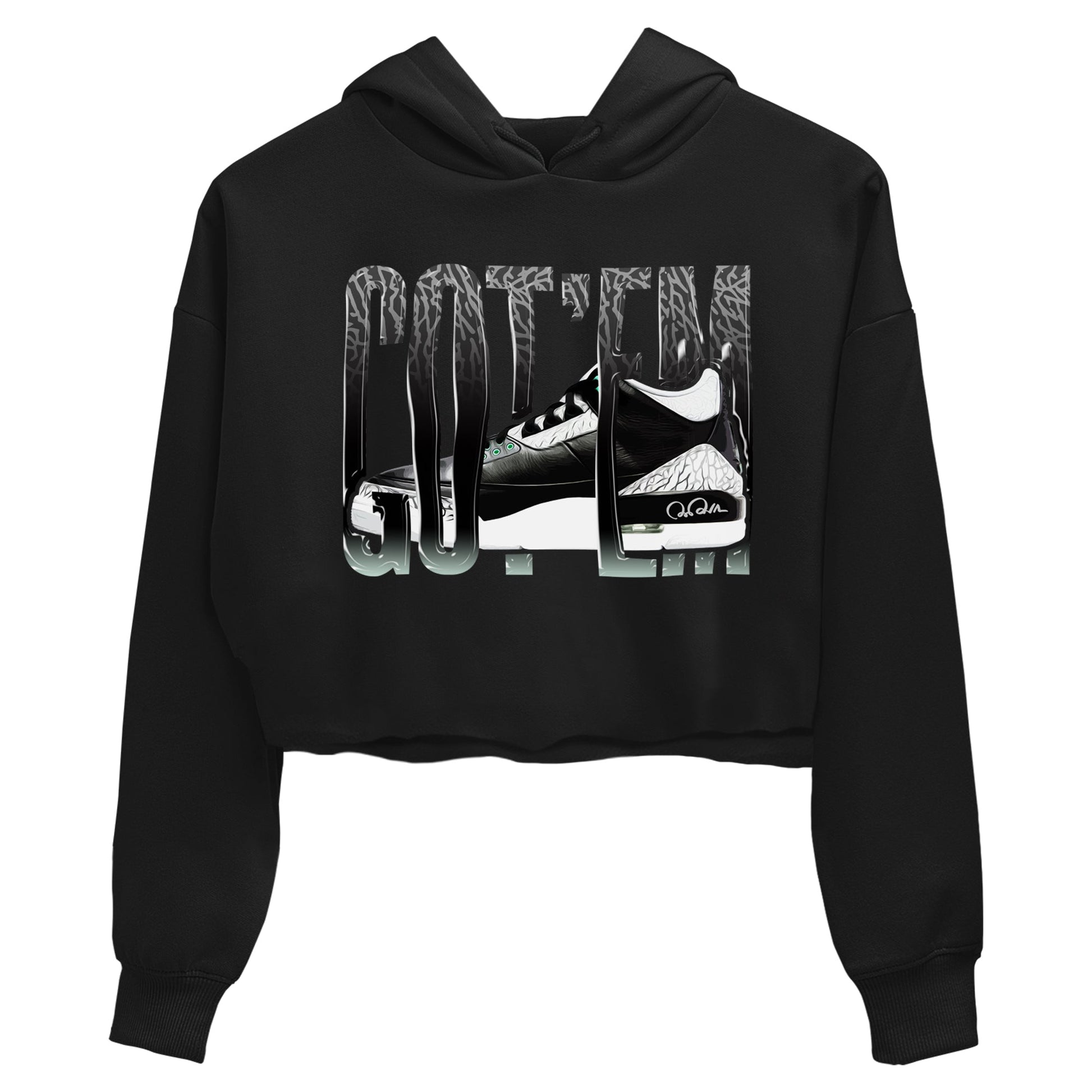 3s Green Glow shirt to match jordans Wiggling Gotem sneaker tees Air Jordan 3 Green Glow SNRT Sneaker Release Tees Black 2 crop length shirt