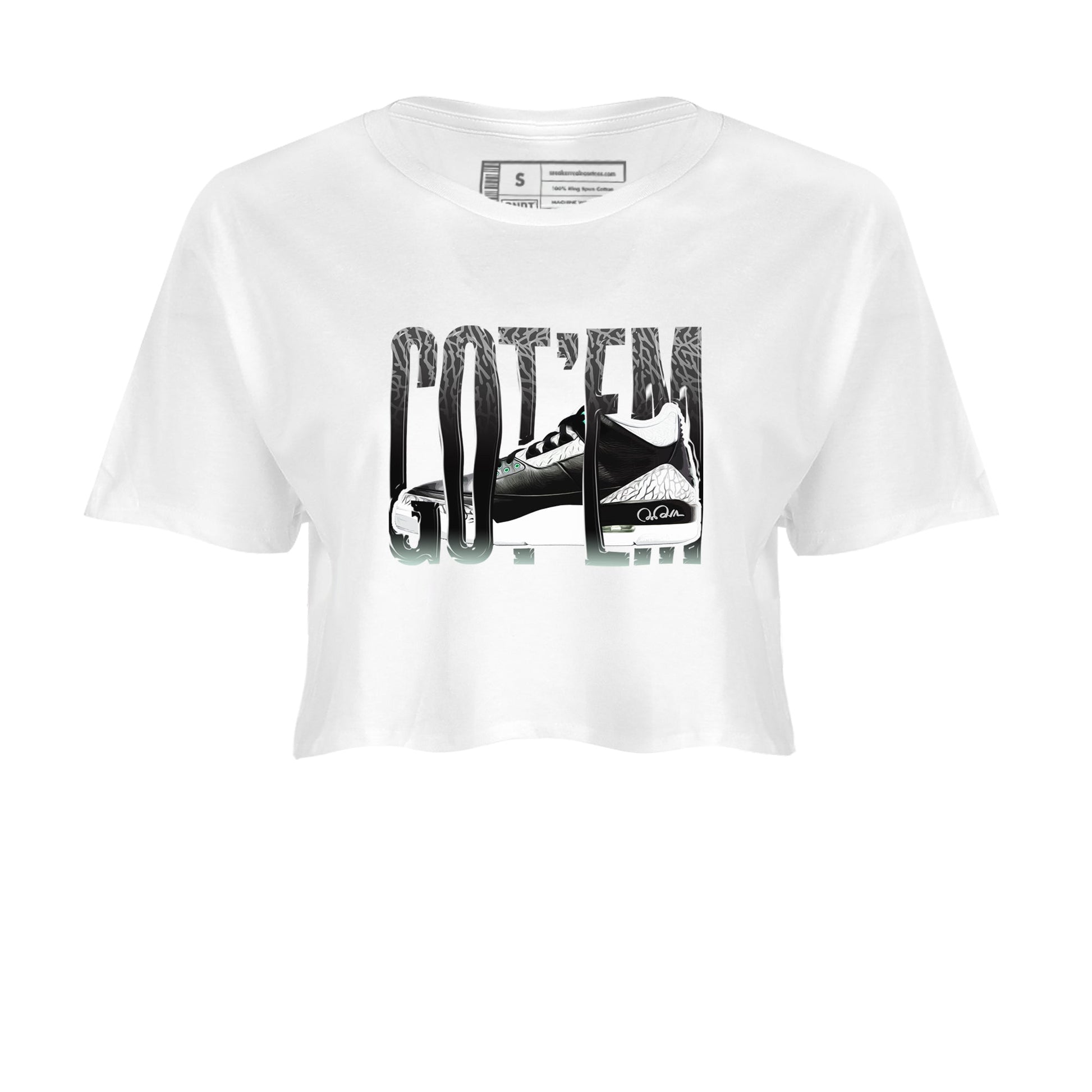 3s Green Glow shirt to match jordans Wiggling Gotem sneaker tees Air Jordan 3 Green Glow SNRT Sneaker Release Tees White 2 crop length shirt