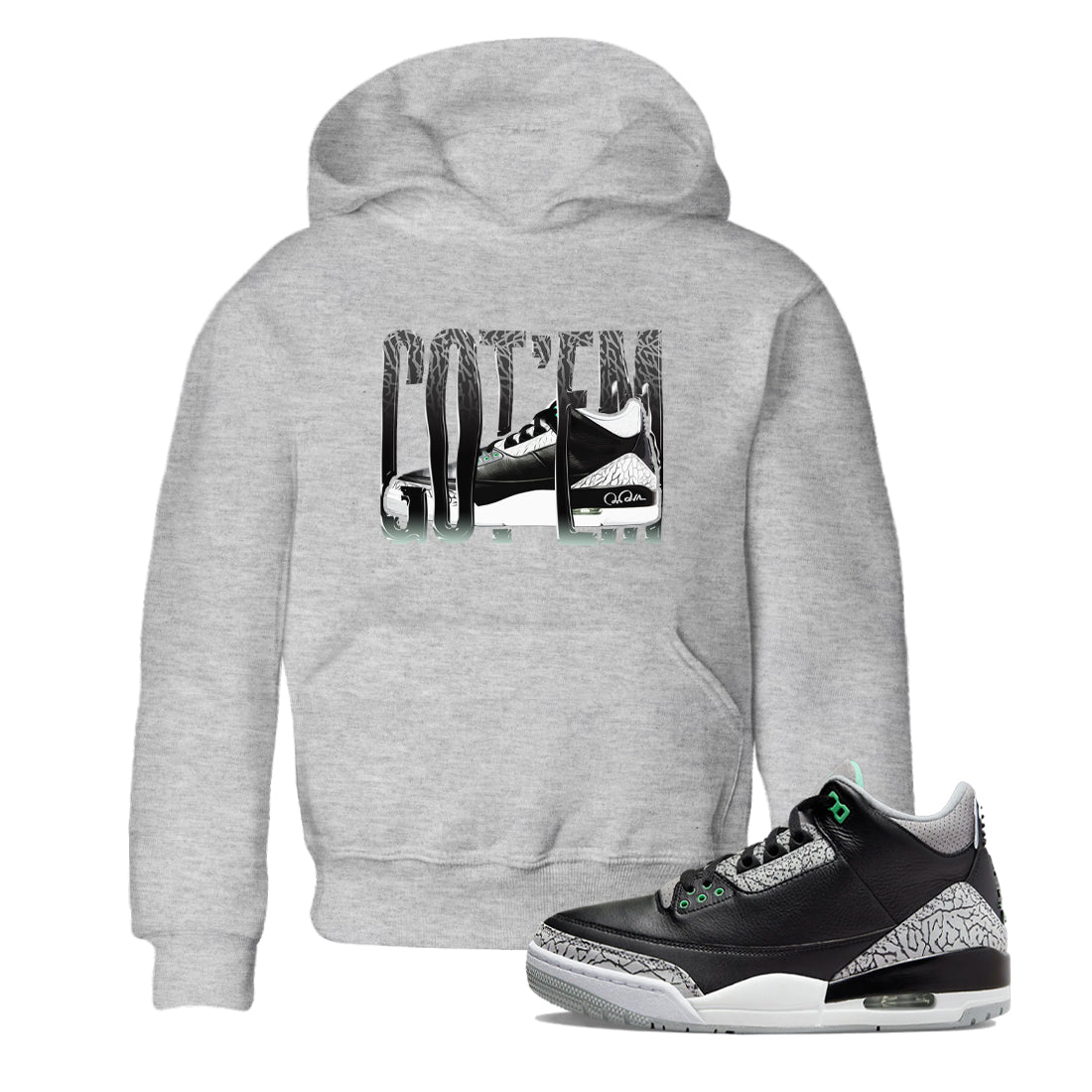 3s Green Glow shirt to match jordans Wiggling Gotem sneaker tees Air Jordan 3 Green Glow SNRT sneaker release tees baby toddler Heather Grey 1 cotton Shirt