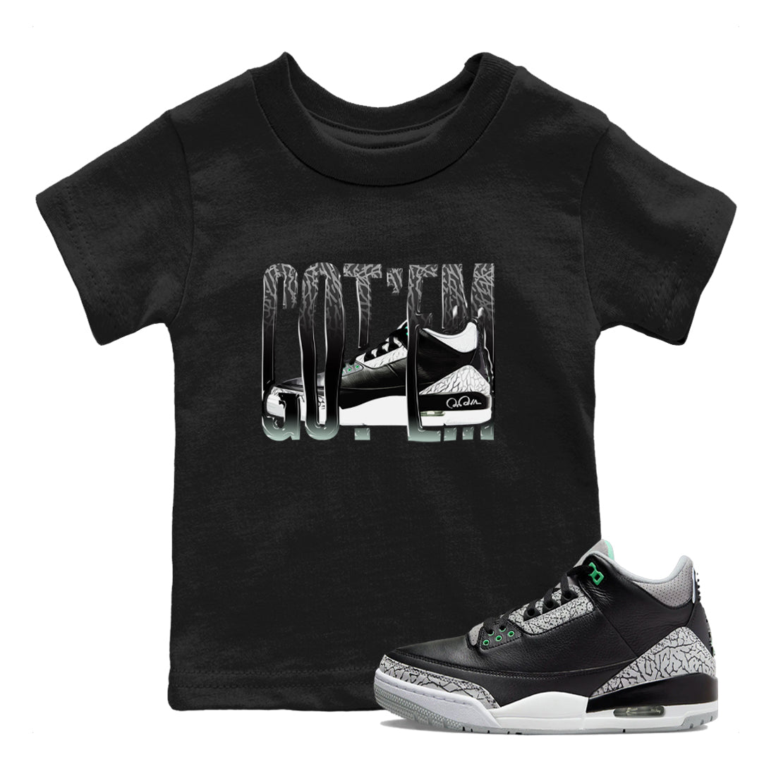 3s Green Glow shirt to match jordans Wiggling Gotem sneaker tees Air Jordan 3 Green Glow SNRT sneaker release tees baby toddler Black 1 cotton Shirt