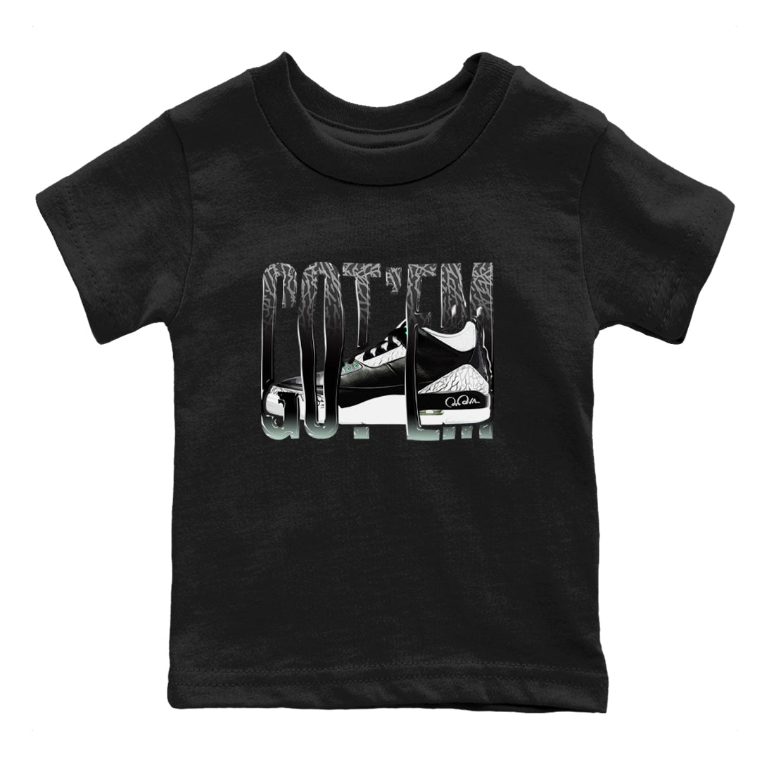 3s Green Glow shirt to match jordans Wiggling Gotem sneaker tees Air Jordan 3 Green Glow SNRT sneaker release tees baby toddler Black 2 cotton Shirt